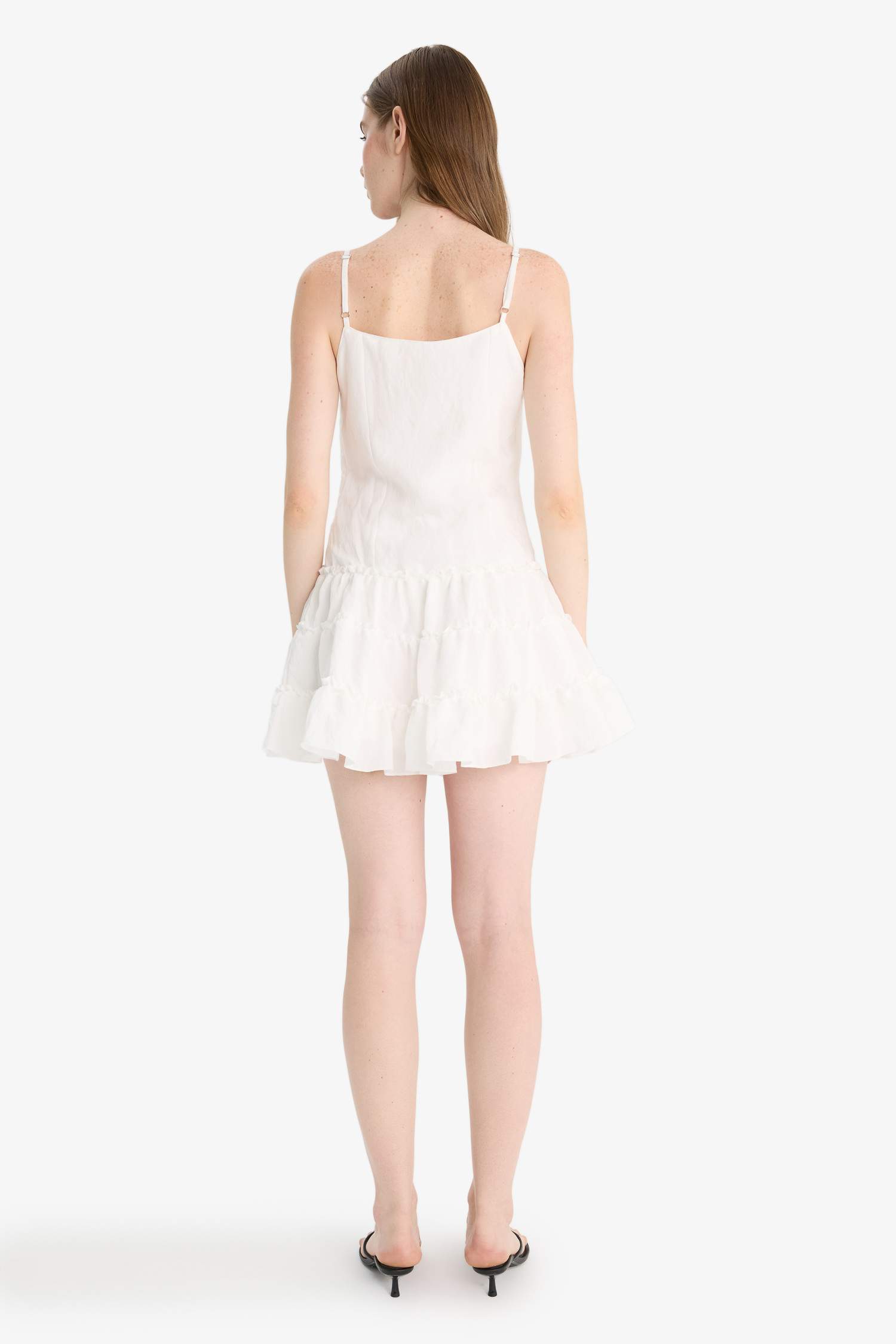 Regular Fit Kare Yaka Modal Askılı Mini Elbise