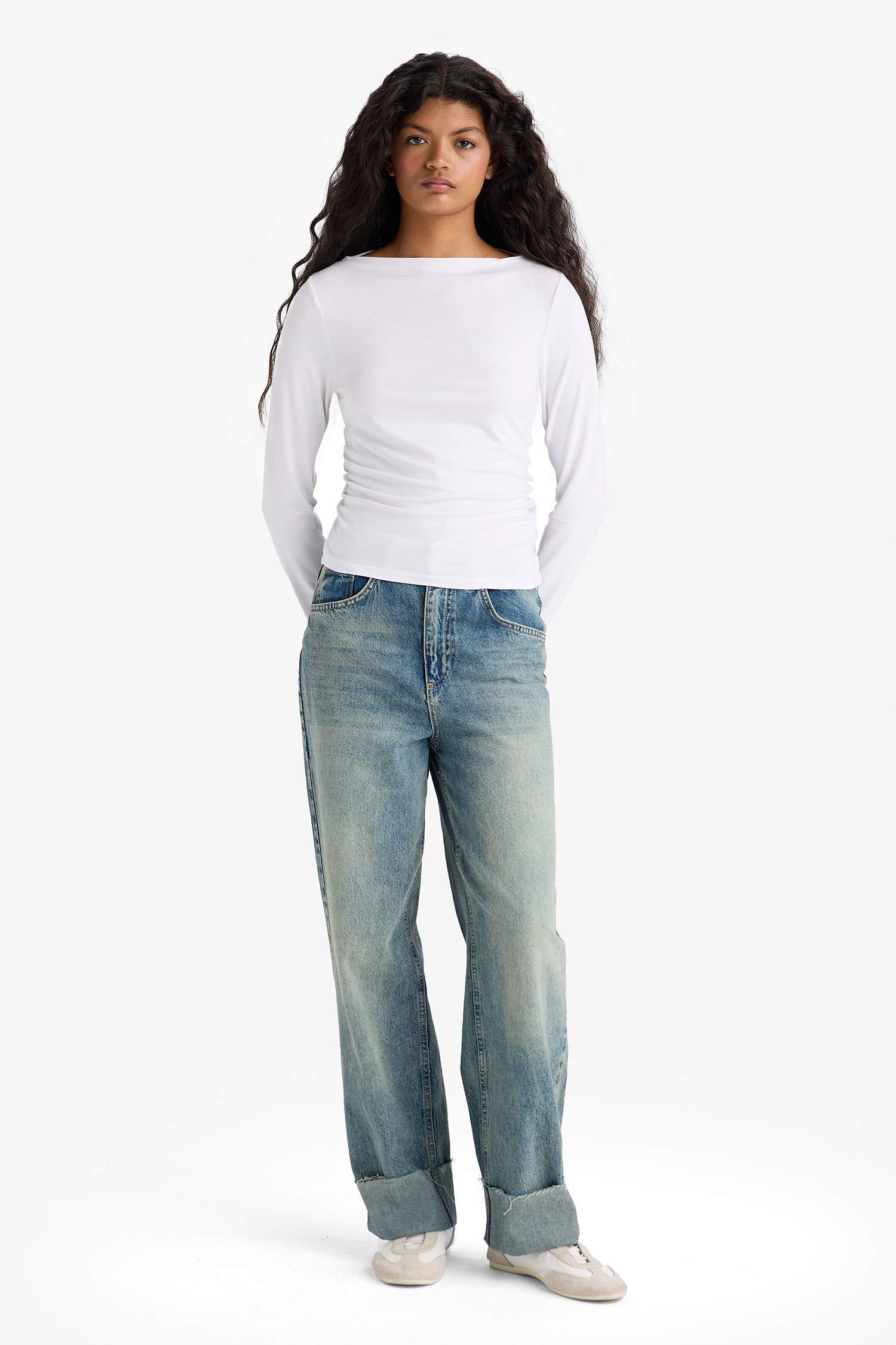 Slim Fit Boat Neck Long Sleeve T-Shirt