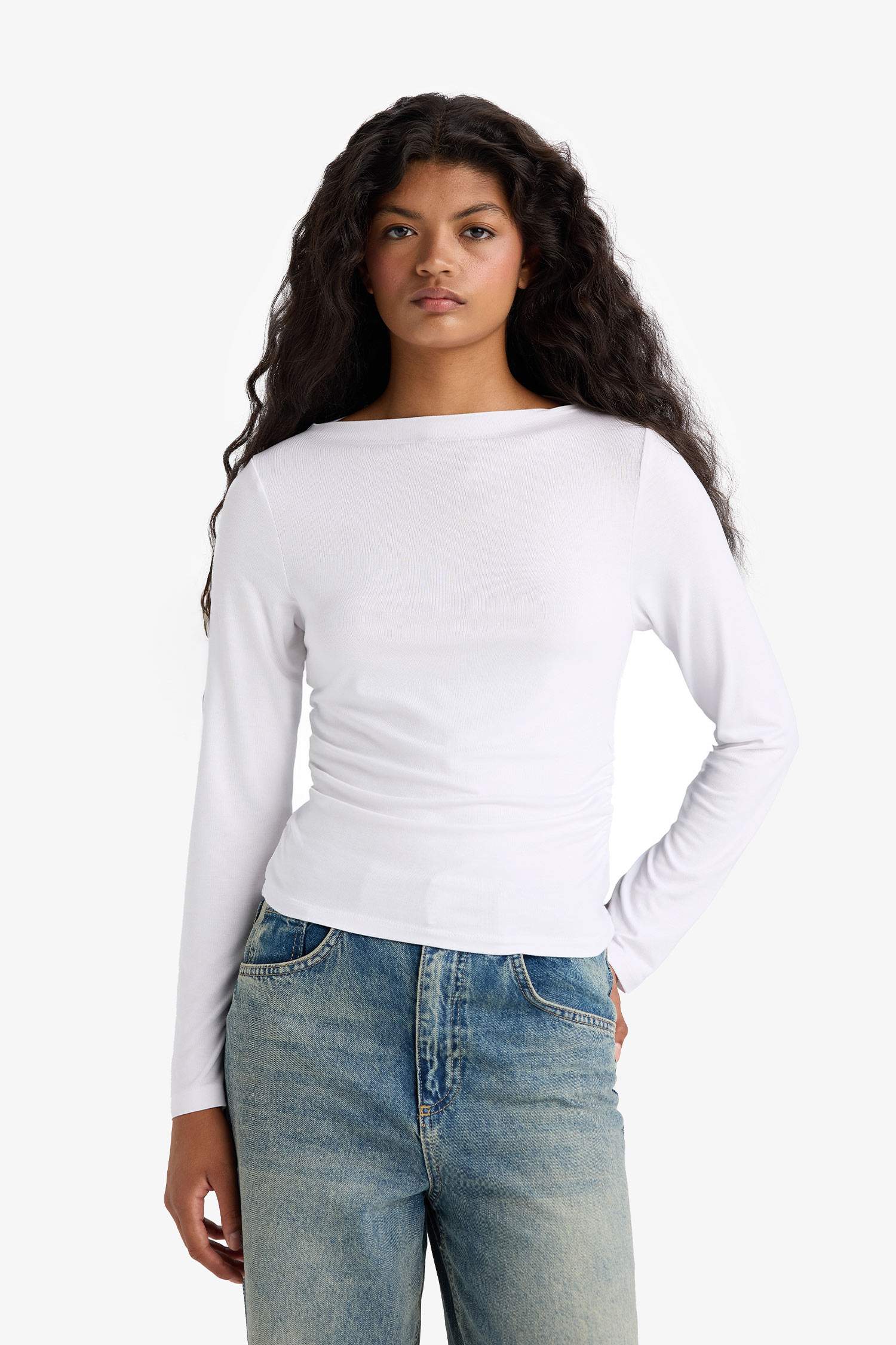 Slim Fit Boat Neck Long Sleeve T-Shirt