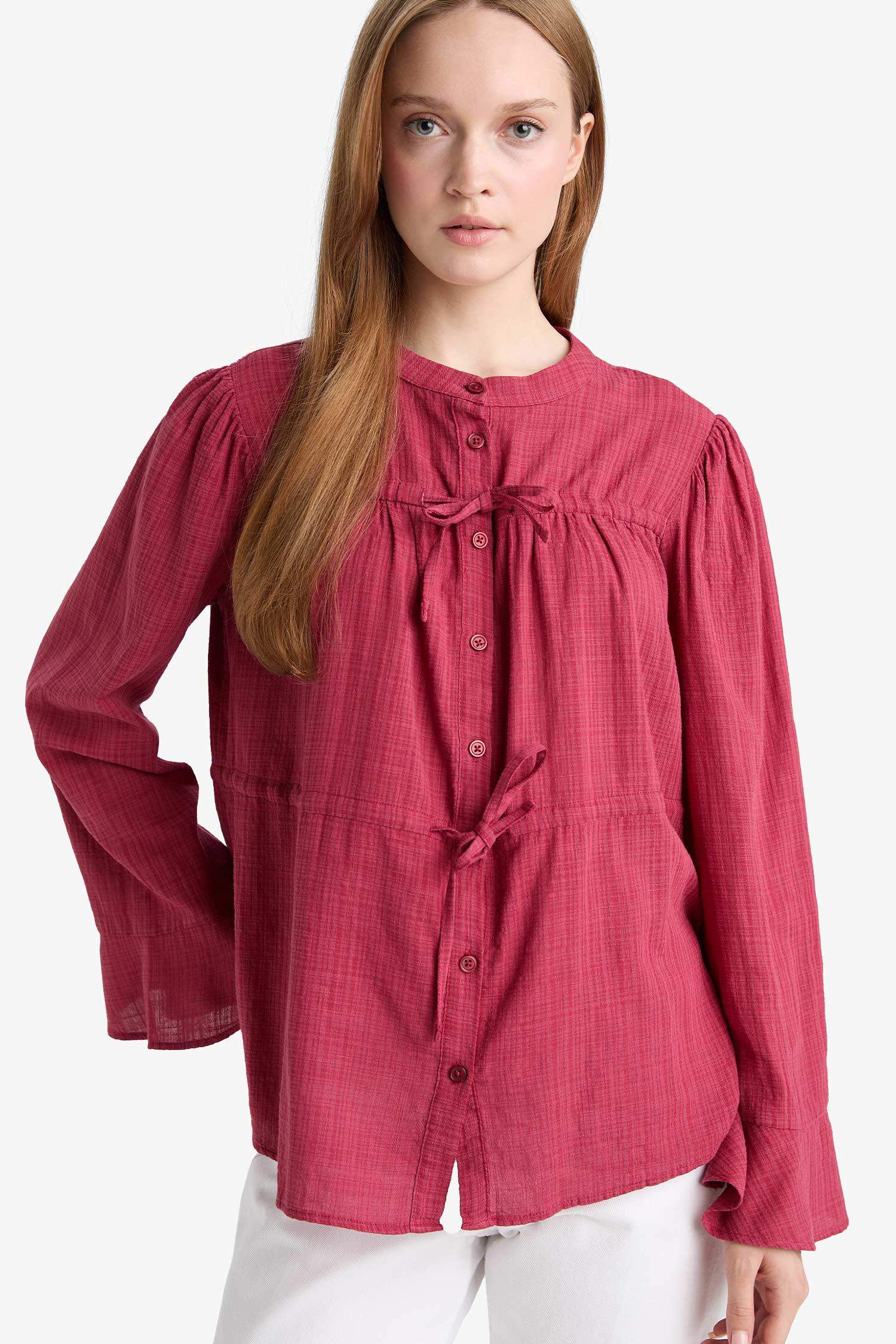 Regular Fit Bisiklet Yaka Flamlı Pamuk Uzun Kollu Tunik