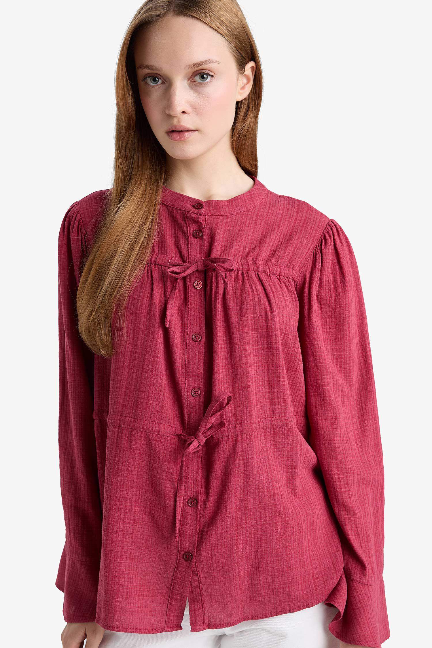 Regular Fit Bisiklet Yaka Flamlı Pamuk Uzun Kollu Tunik