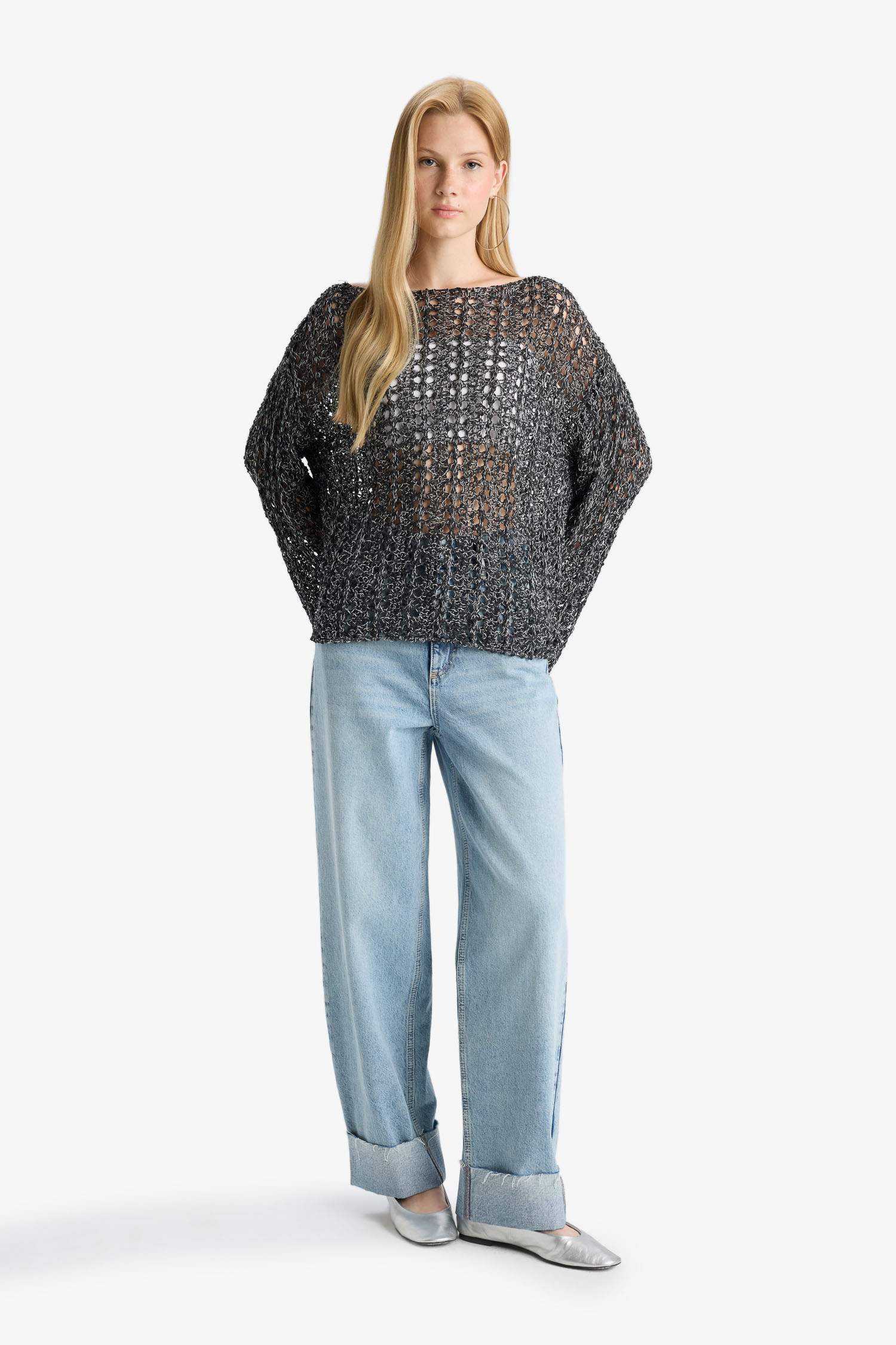 Coool Oversize Geniş Kalıp Kayık Yaka Kroşe Kazak