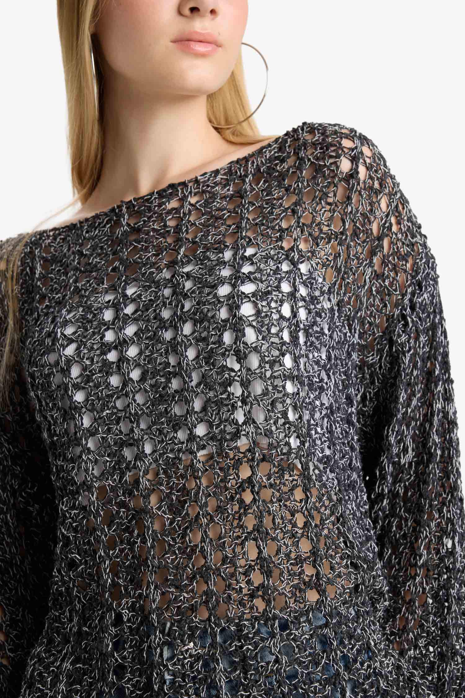 Coool Oversize Geniş Kalıp Kayık Yaka Kroşe Kazak