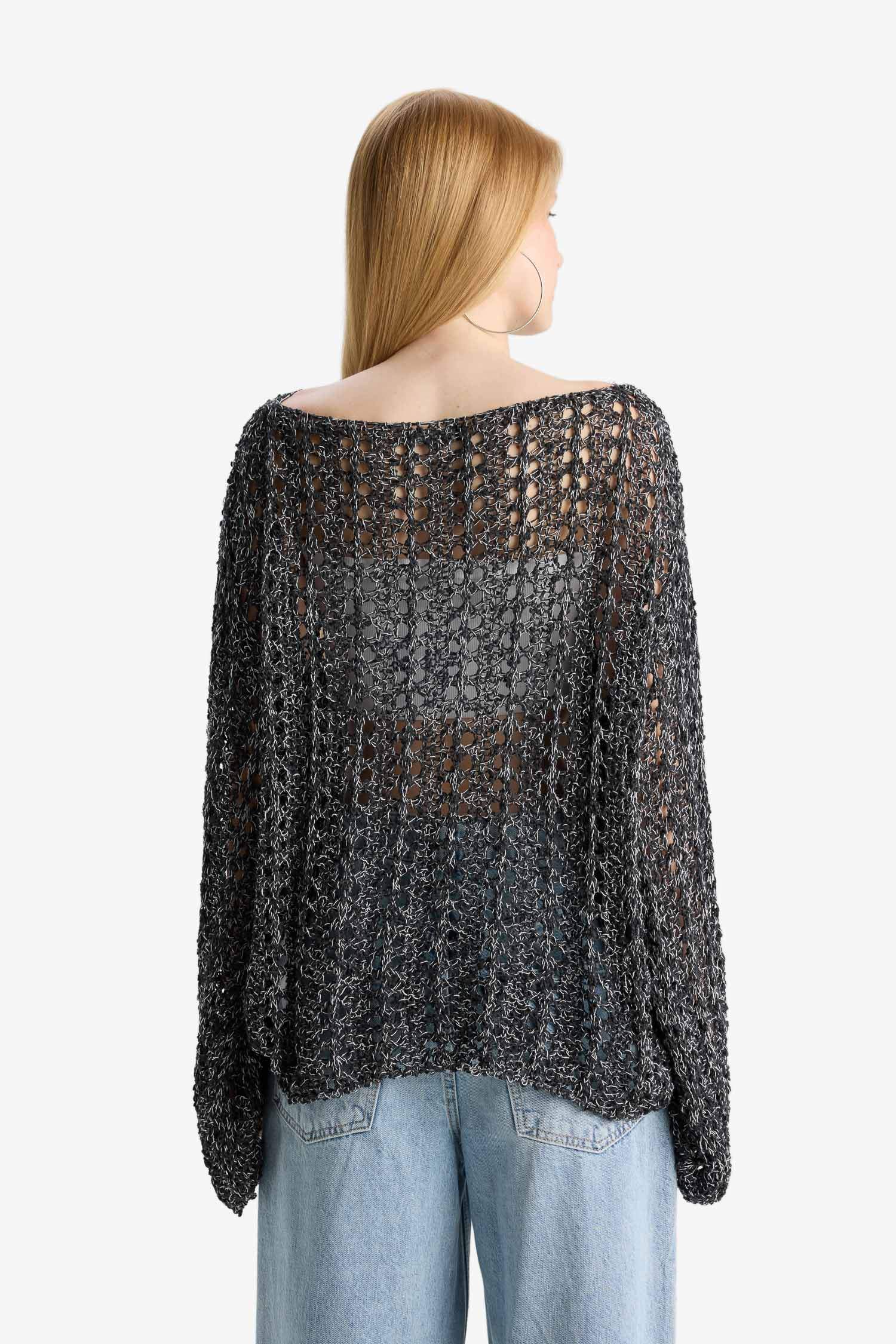 Coool Oversize Geniş Kalıp Kayık Yaka Kroşe Kazak