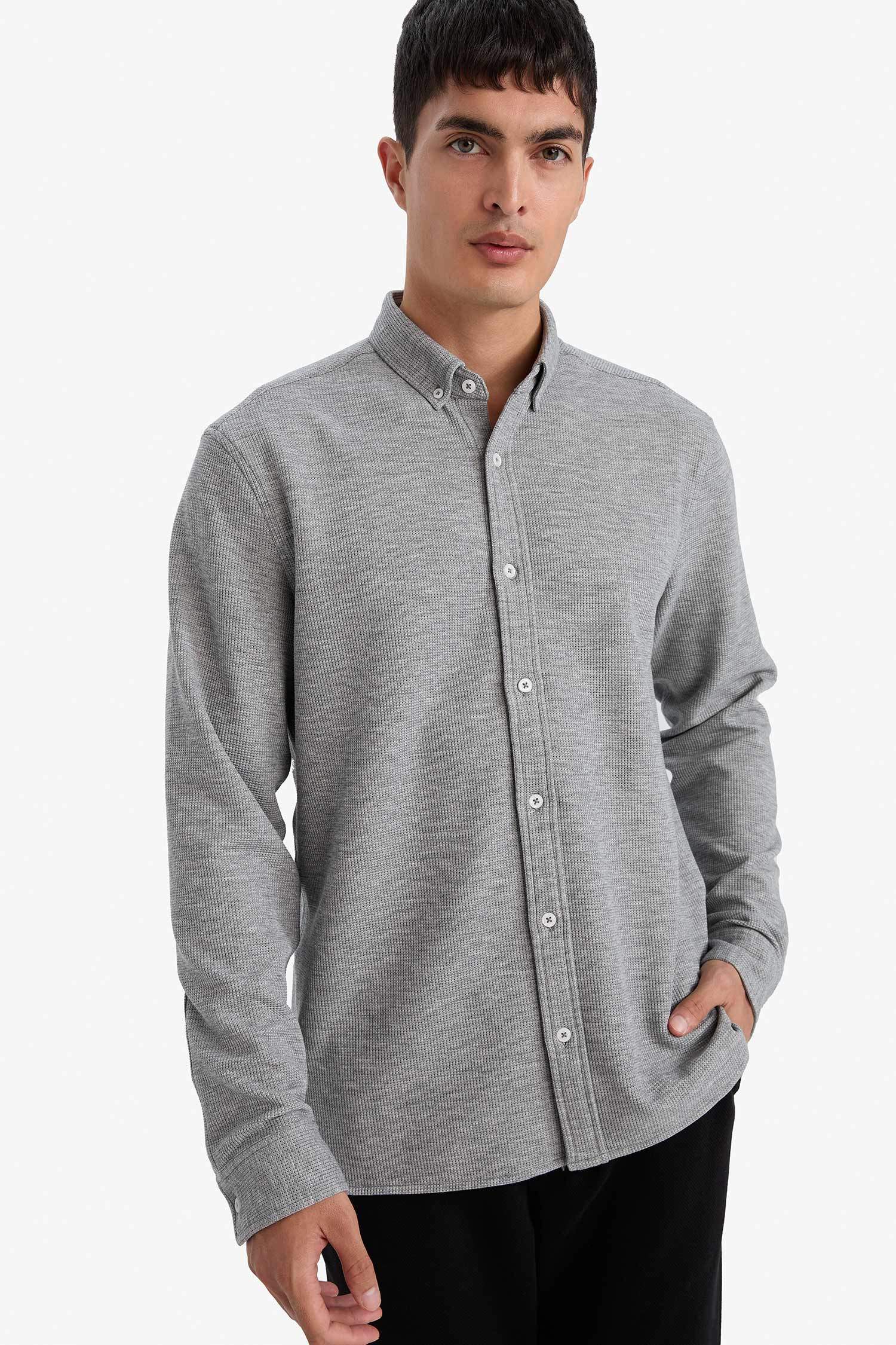 قميص ردن طويل قصة عادية وياخة بولو