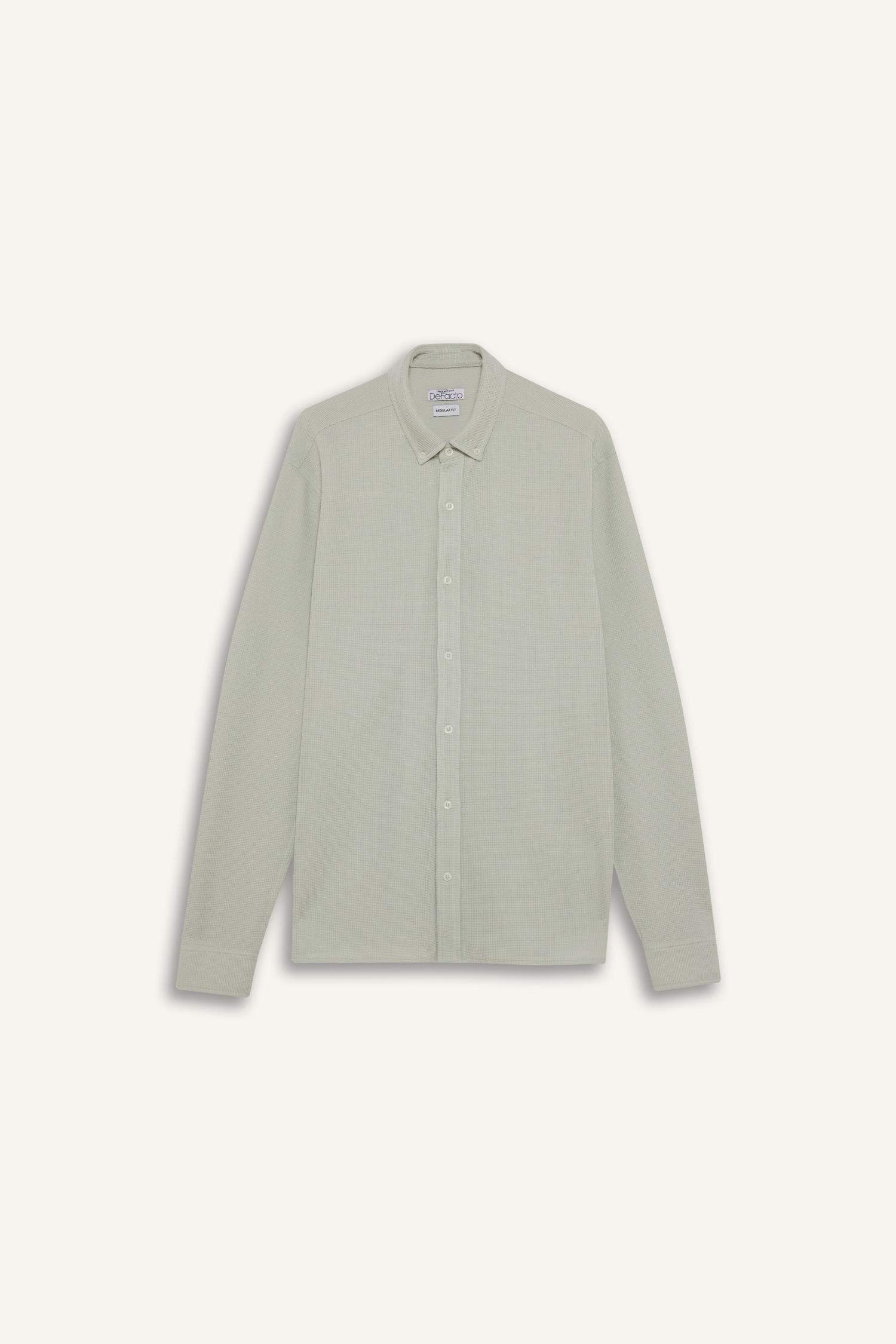 Regular Fıt Polo Yaka Penye Uzun Kollu Gömlek