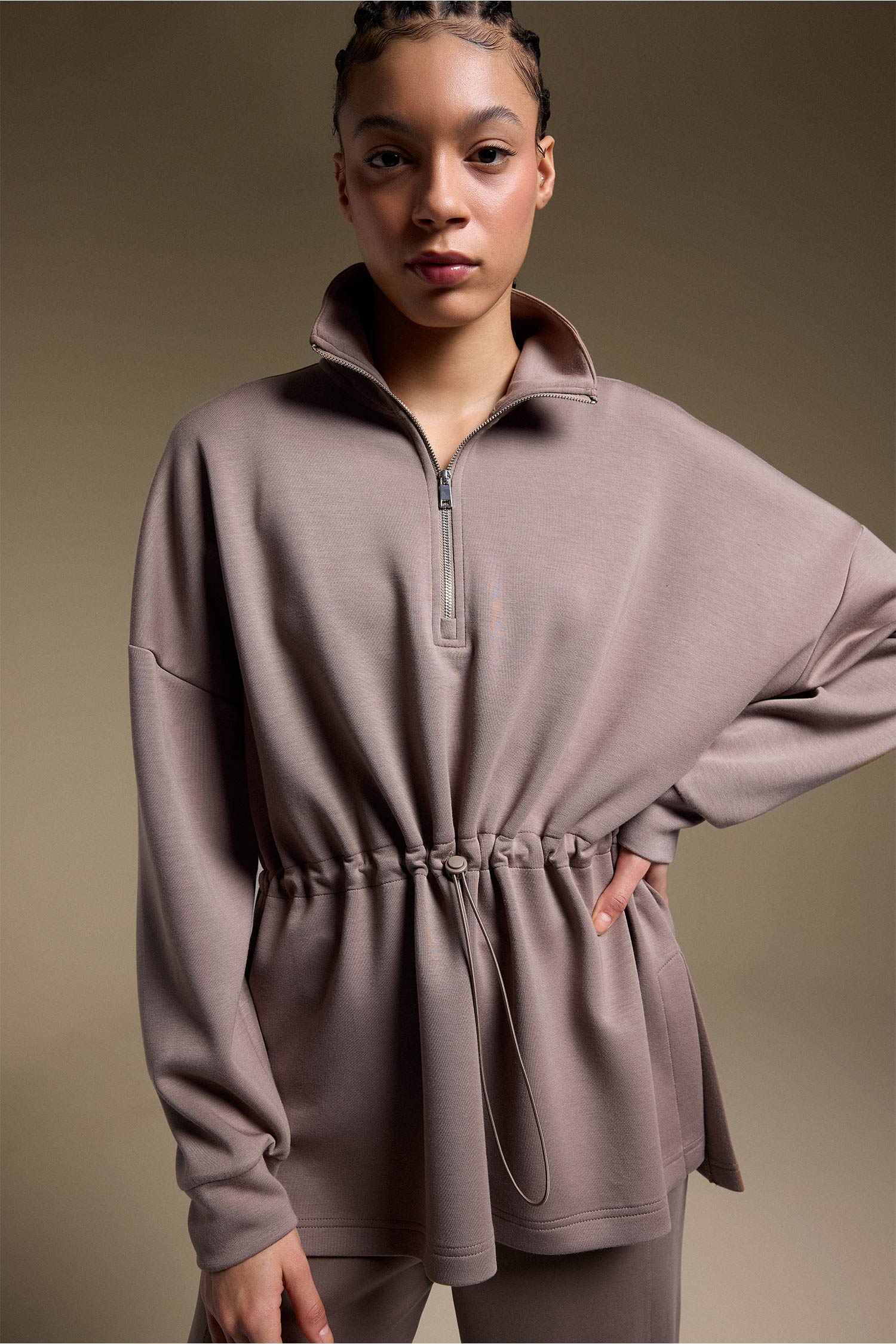 DeFacto Ultra Yumuşak Long Fıt Dik Yaka Modal Sporcu Sweatshirt