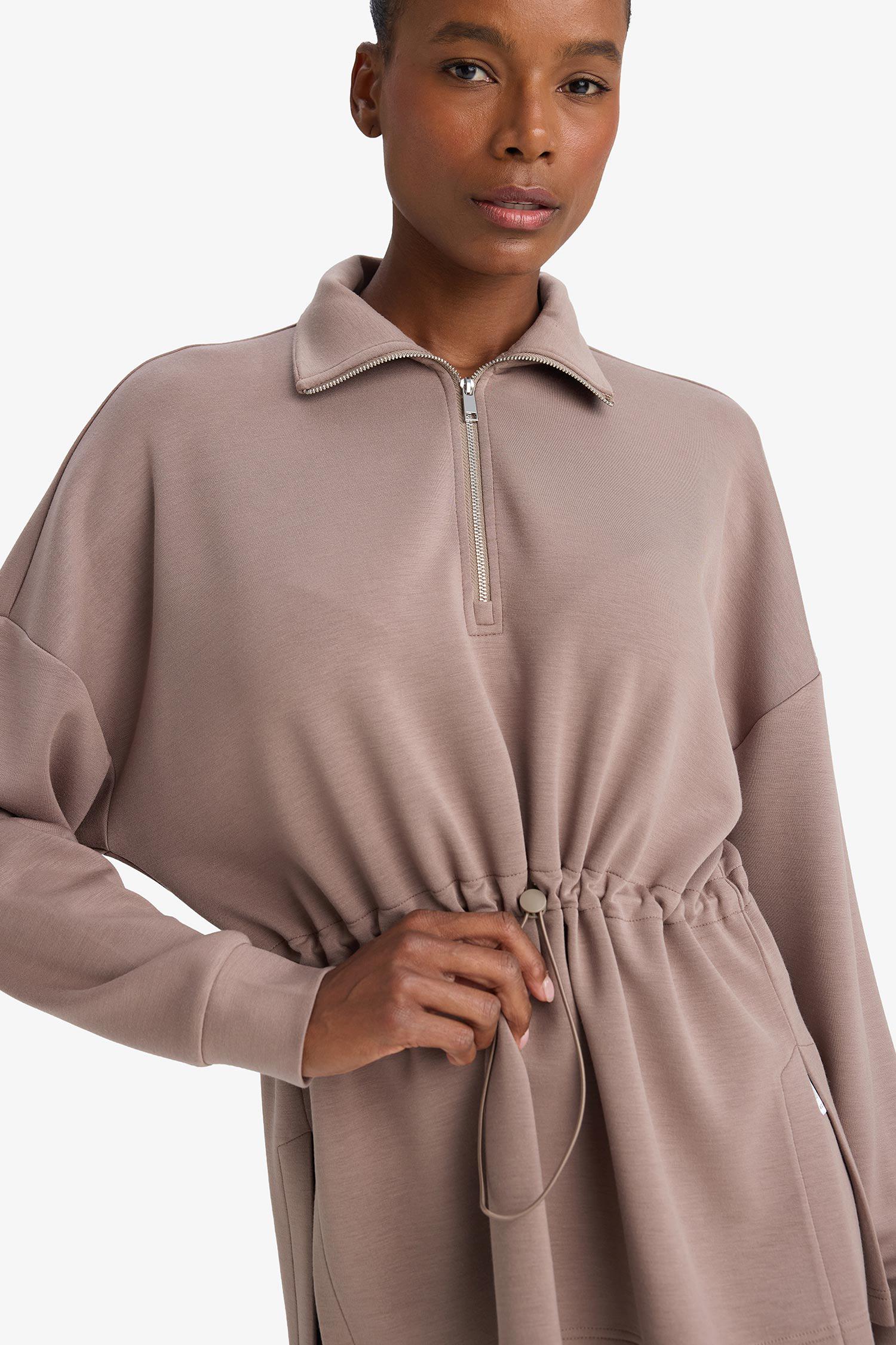 DeFacto Ultra Yumuşak Long Fıt Dik Yaka Modal Sporcu Sweatshirt görsel 6