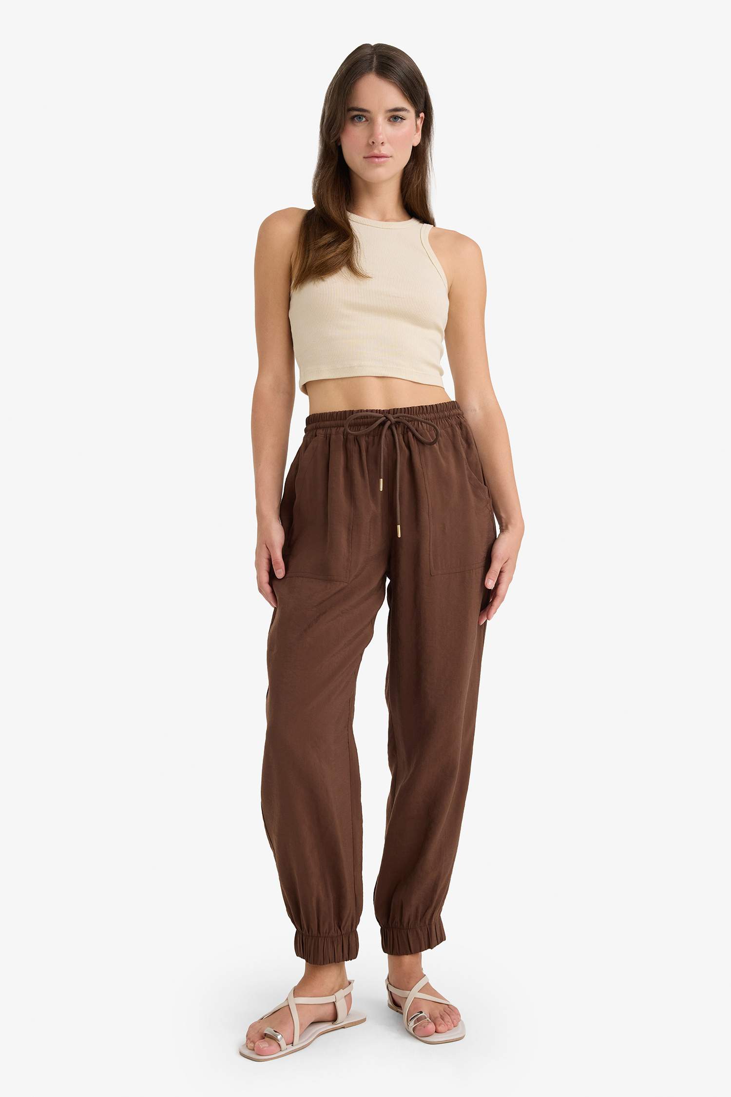 Paperbag Cep Detaylı Düz Paça Uzun Boy Modal Pantolon