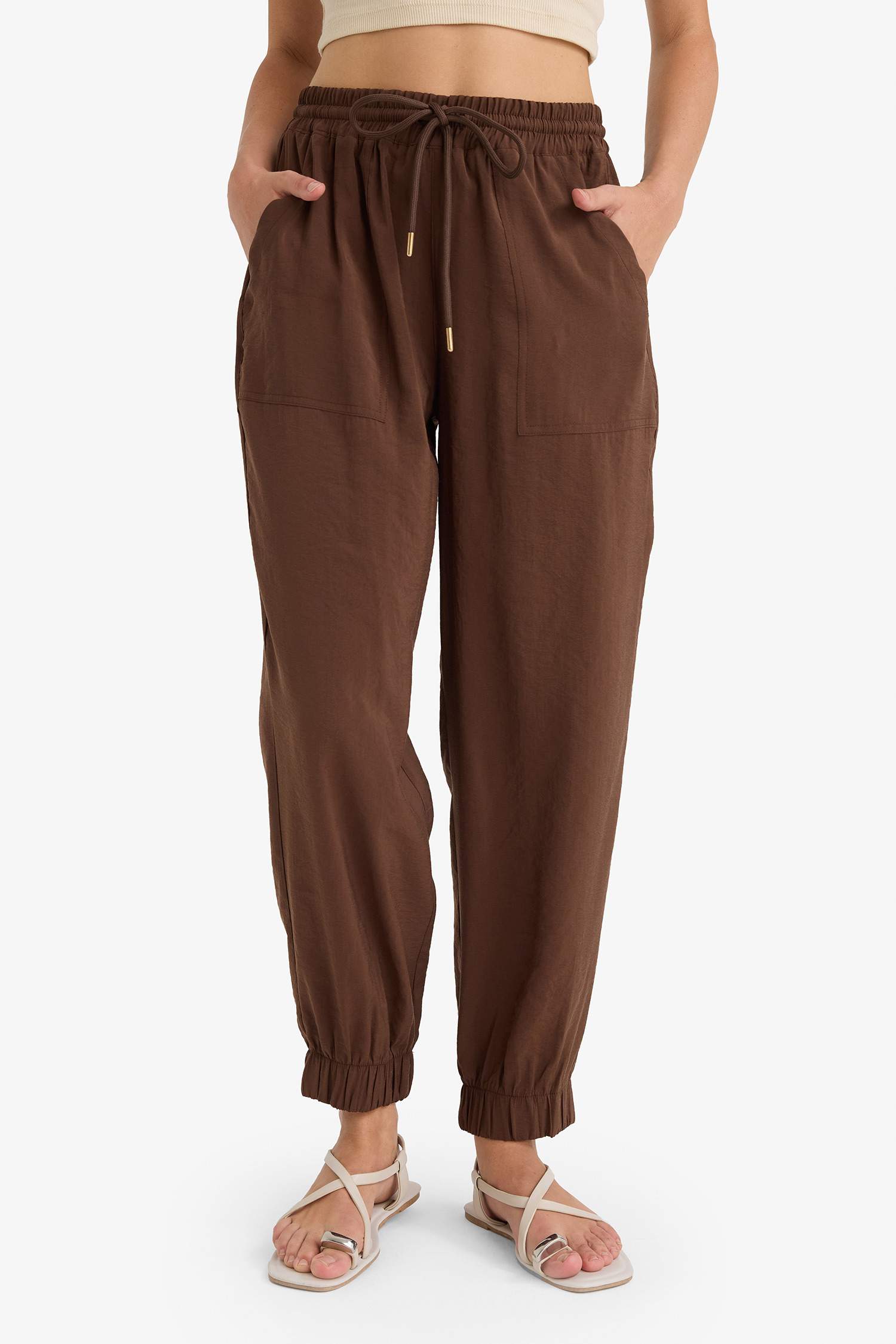 Paperbag Cep Detaylı Düz Paça Uzun Boy Modal Pantolon