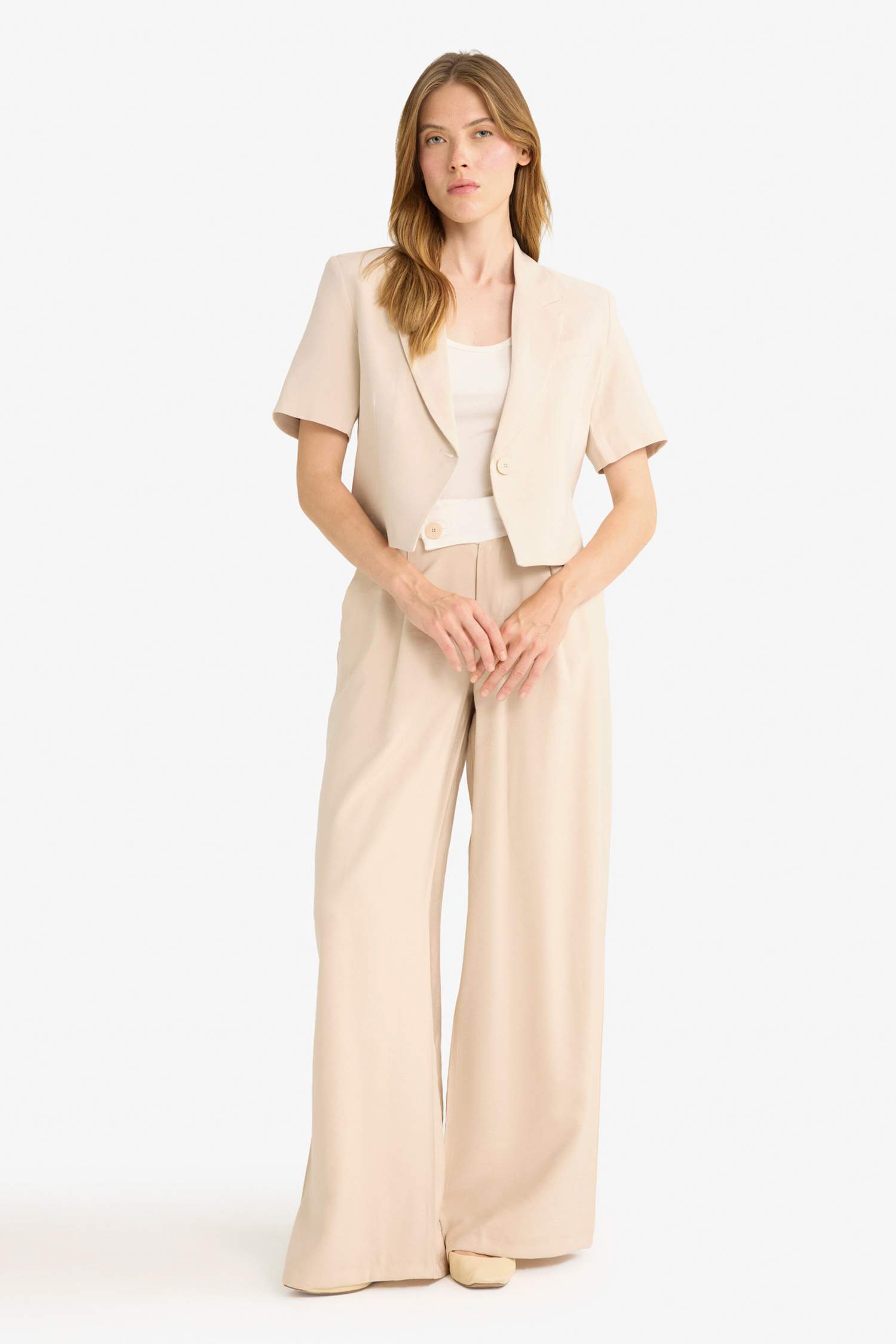 Cropped Fit Ceket Yaka Tensel Blazer Ceket