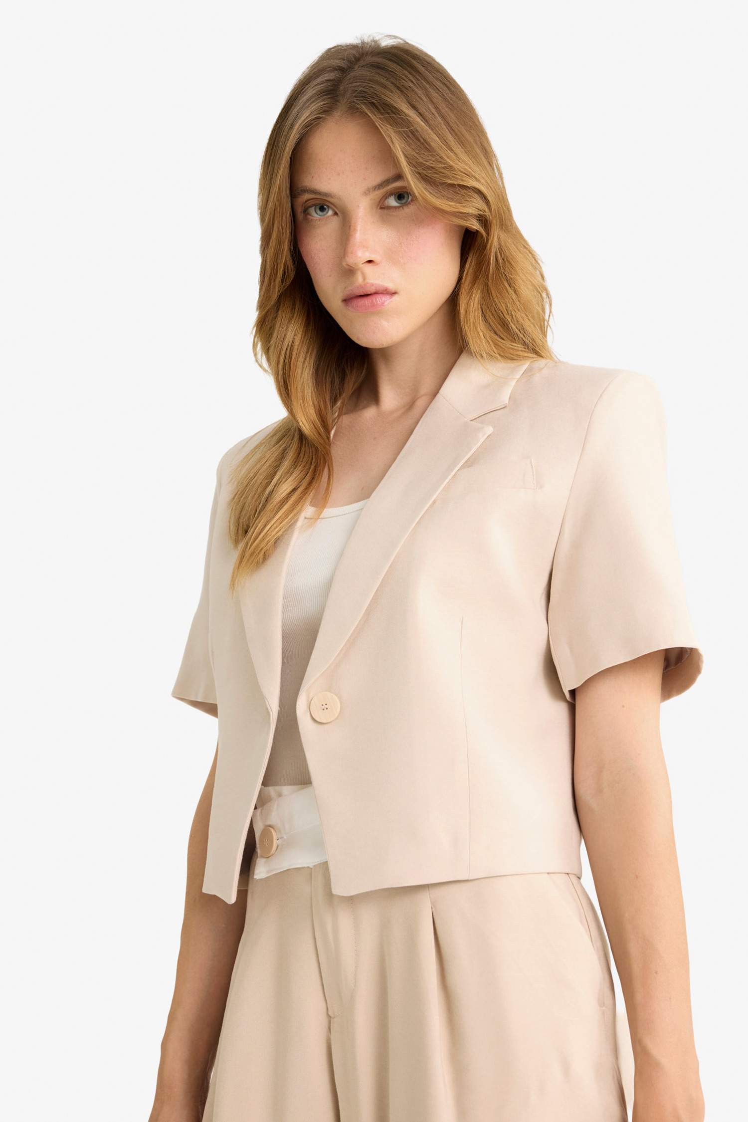 Cropped Fit Ceket Yaka Tensel Blazer Ceket