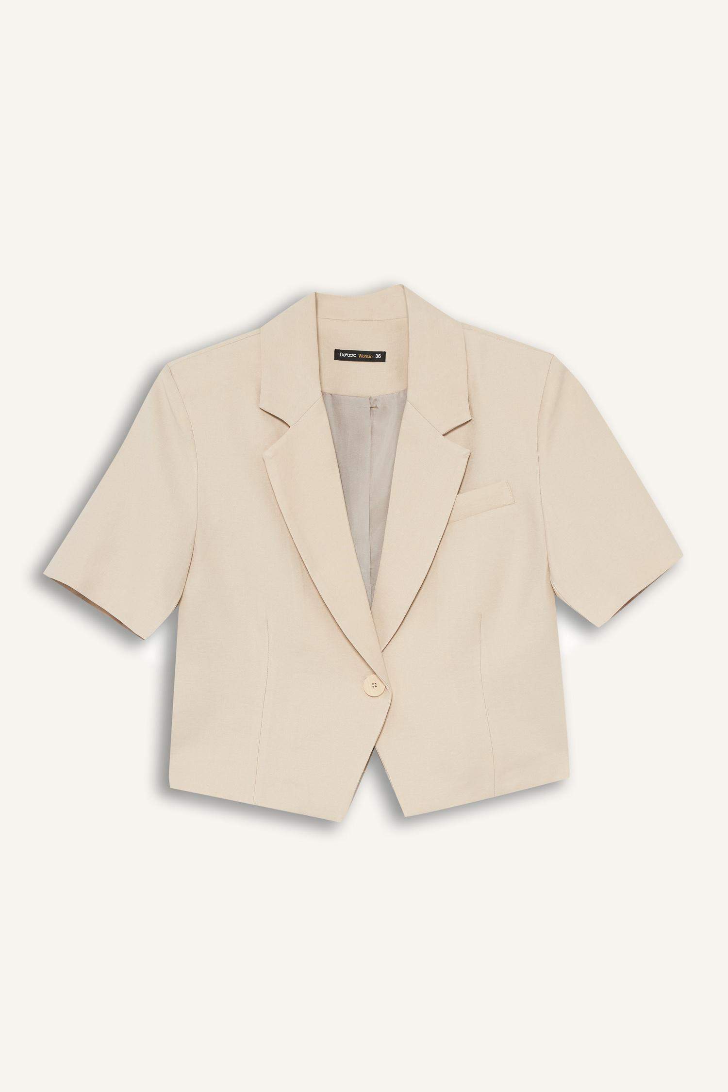 Cropped Fit Ceket Yaka Tensel Blazer Ceket