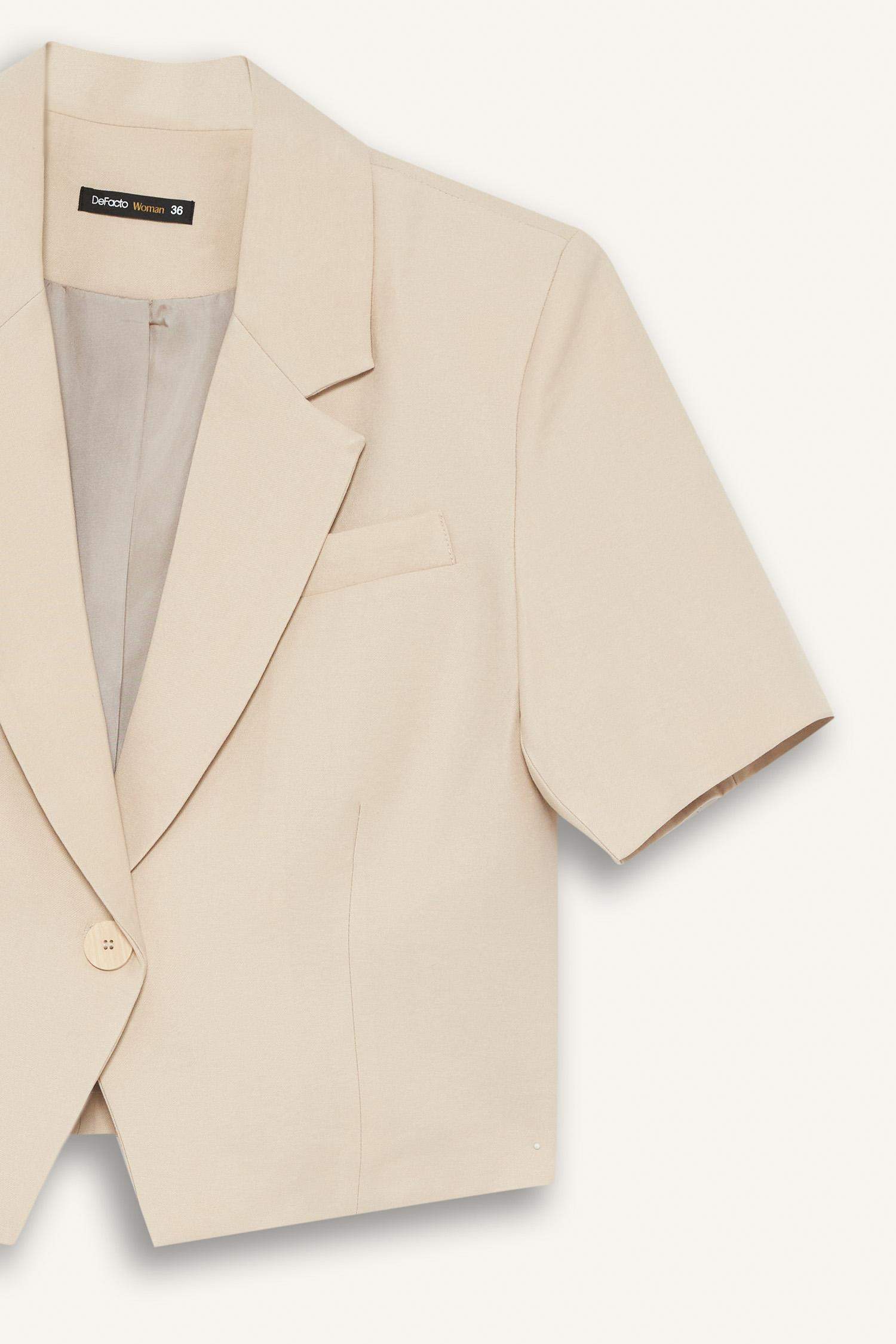 Cropped Fit Ceket Yaka Tensel Blazer Ceket