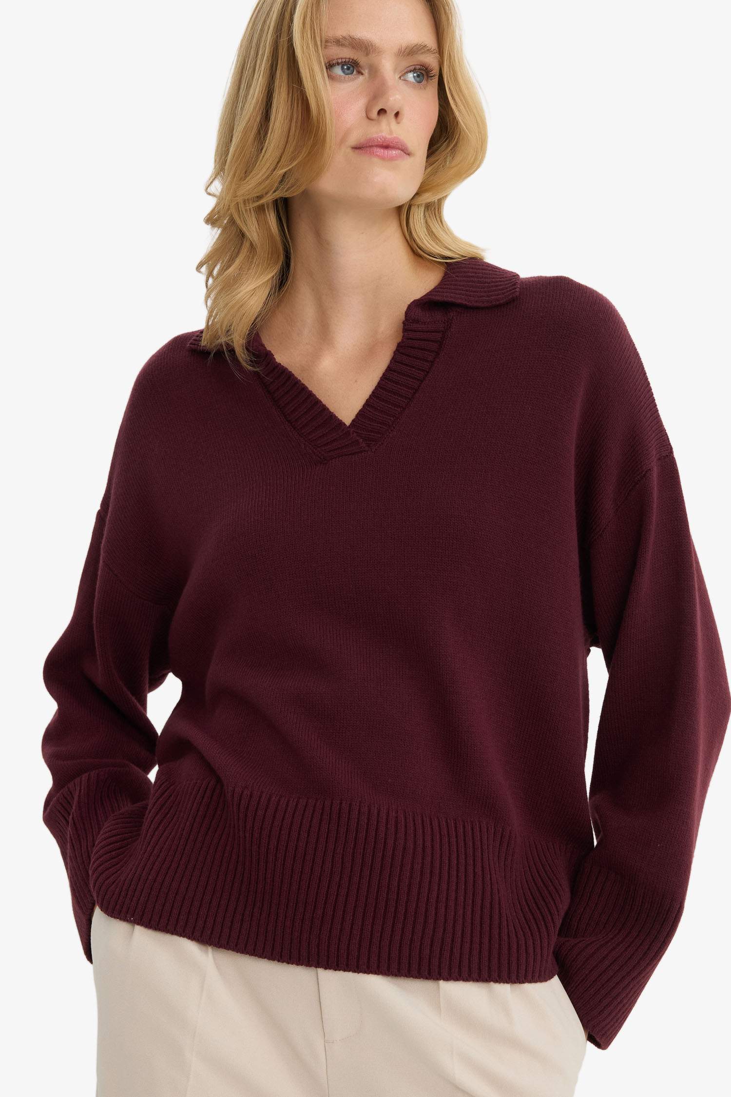 Oversize Fit Polo Collar Knitwear Pullover