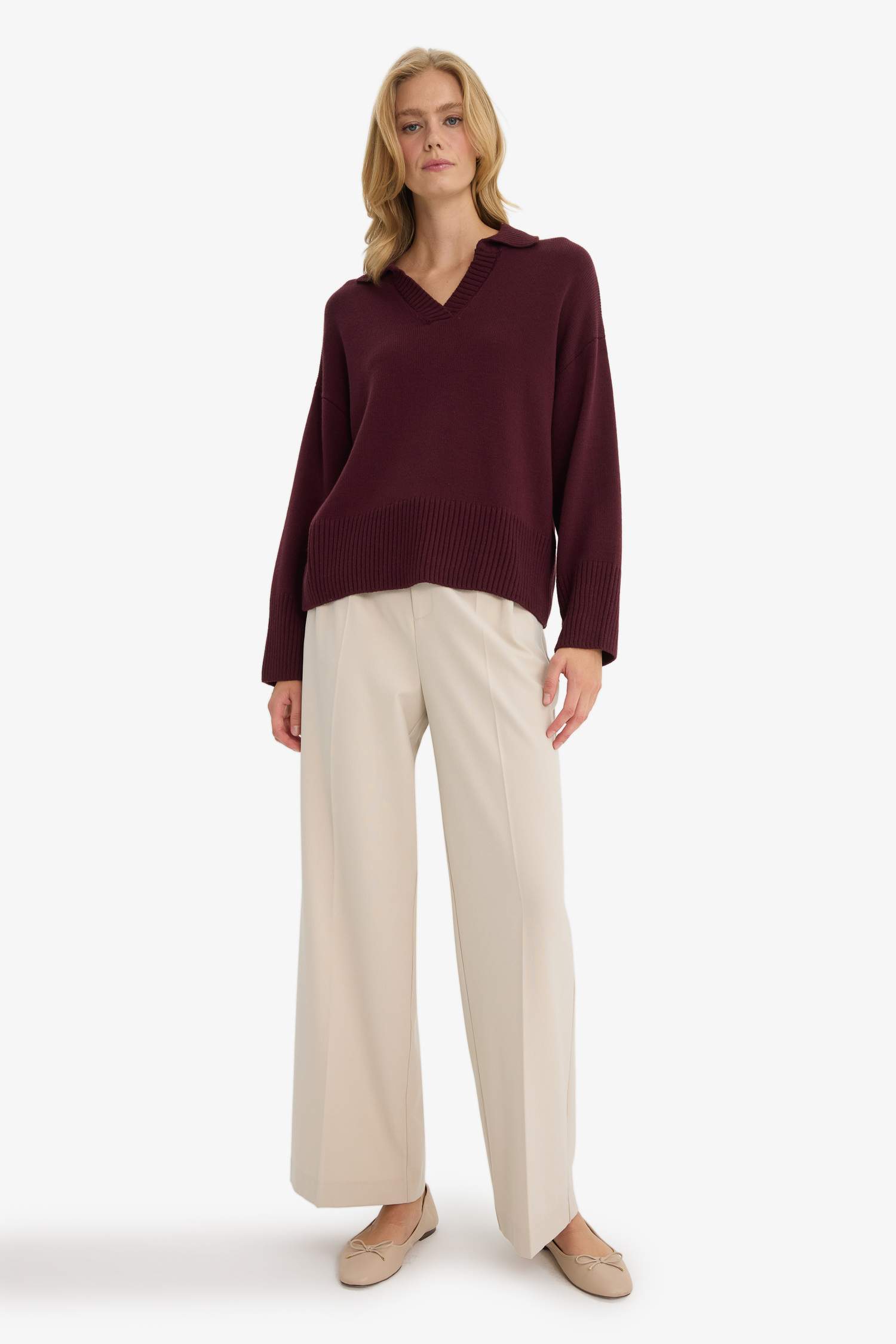 Oversize Fit Polo Collar Knitwear Pullover