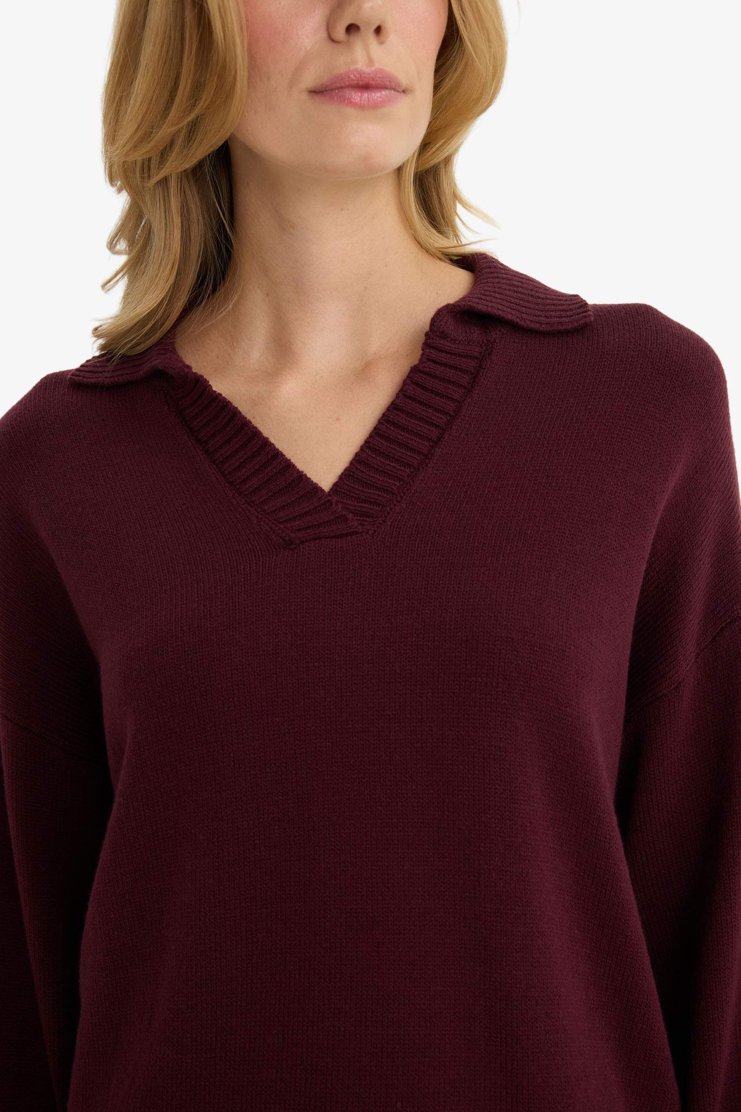 Oversize Fit Polo Collar Knitwear Pullover