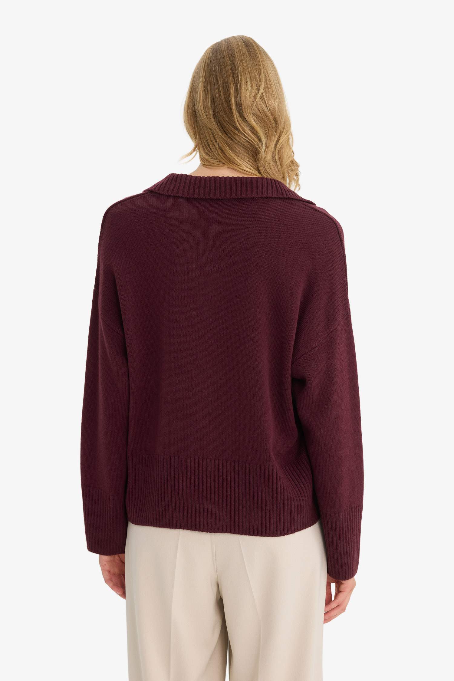 Oversize Fit Polo Collar Knitwear Pullover