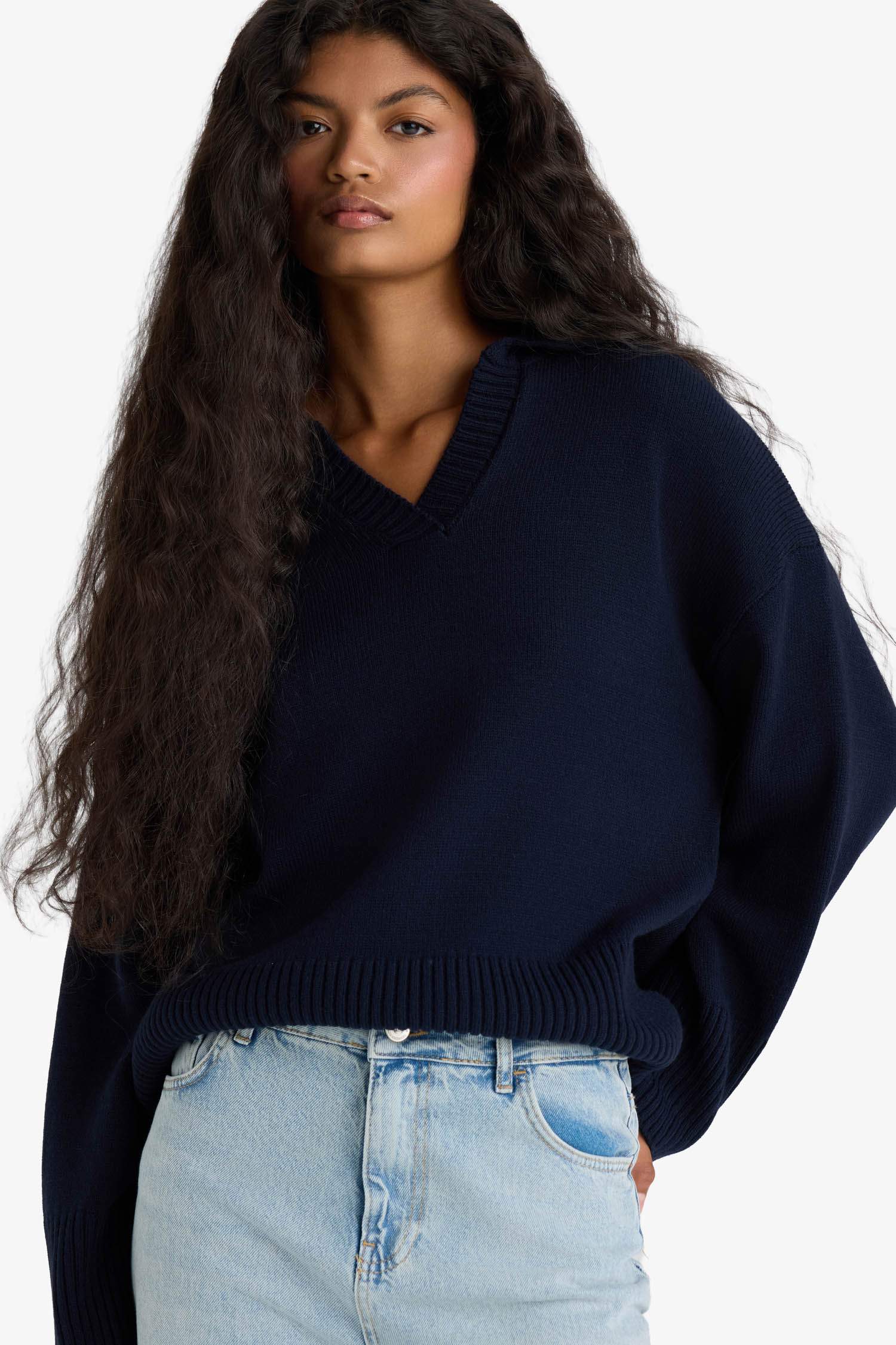 Oversize Fit Polo Collar Knitwear Pullover