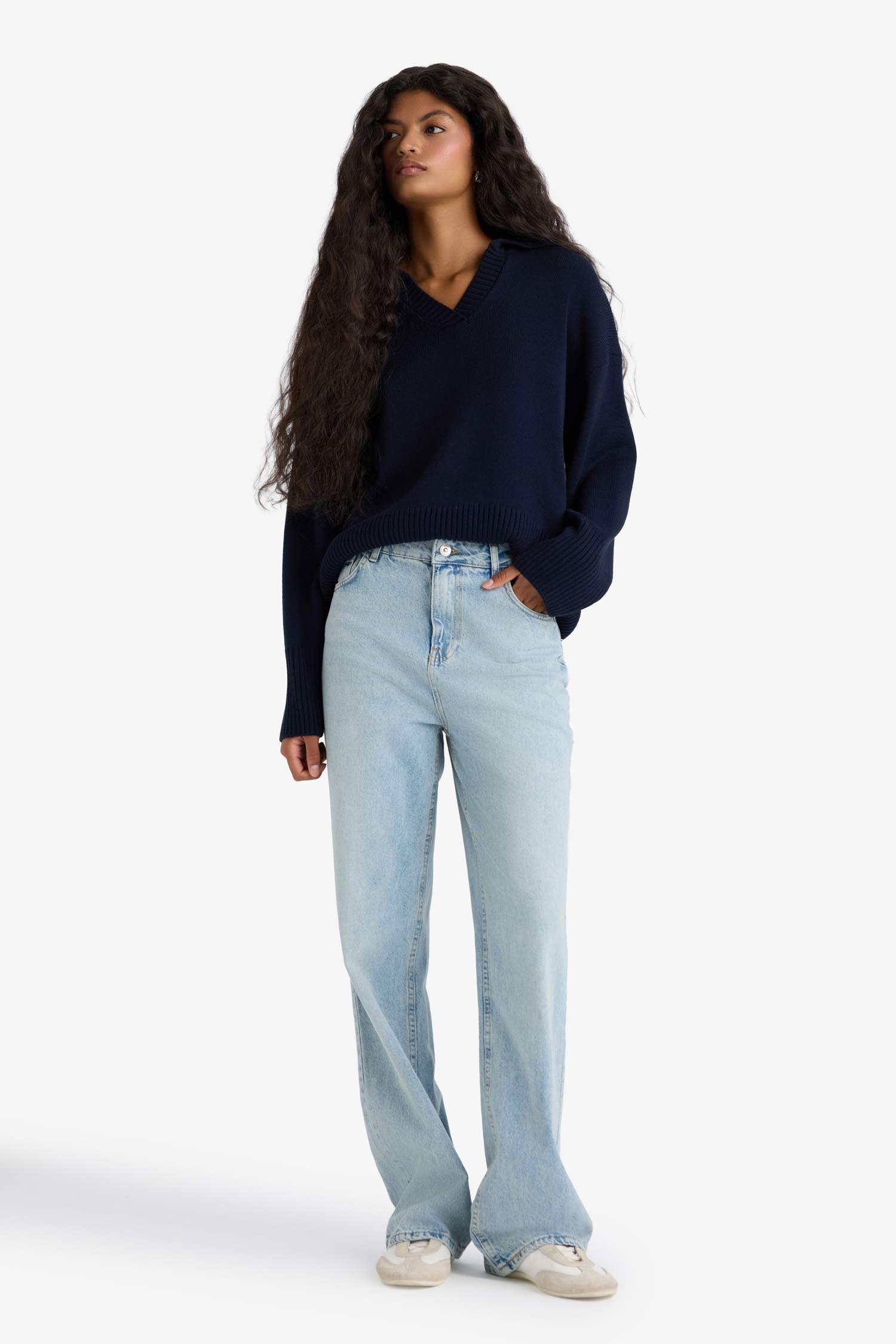 Oversize Fit Polo Collar Knitwear Pullover