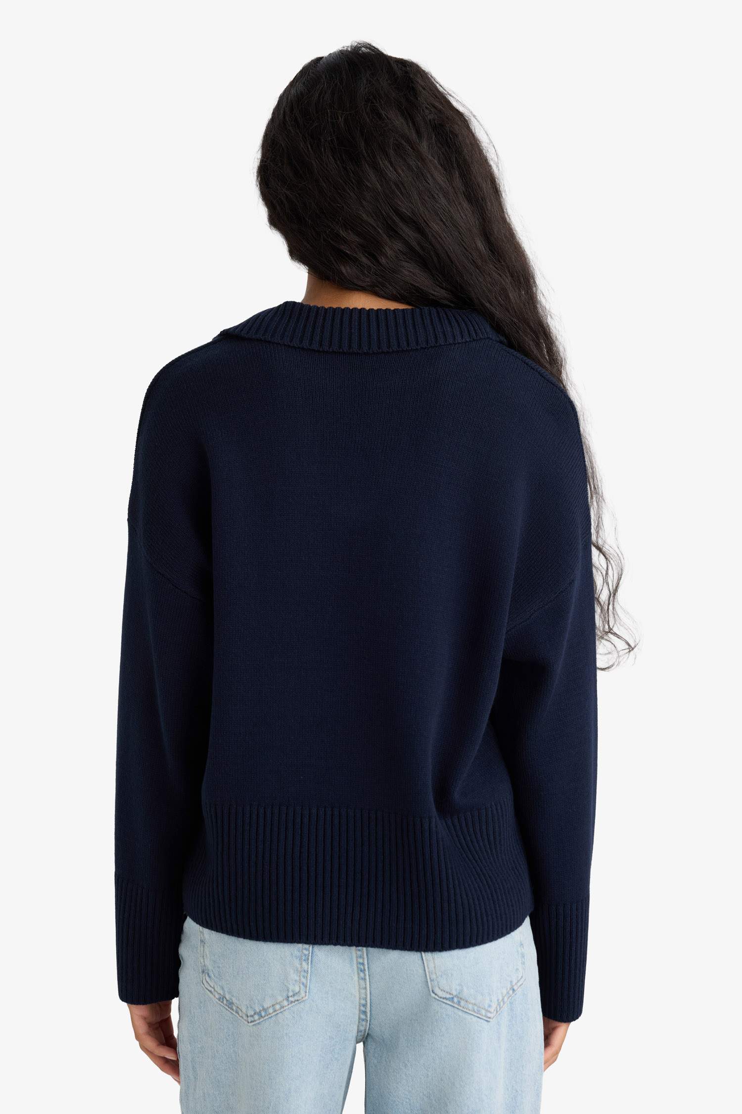 Oversize Geniş Kalıp Polo Yaka Triko Kazak