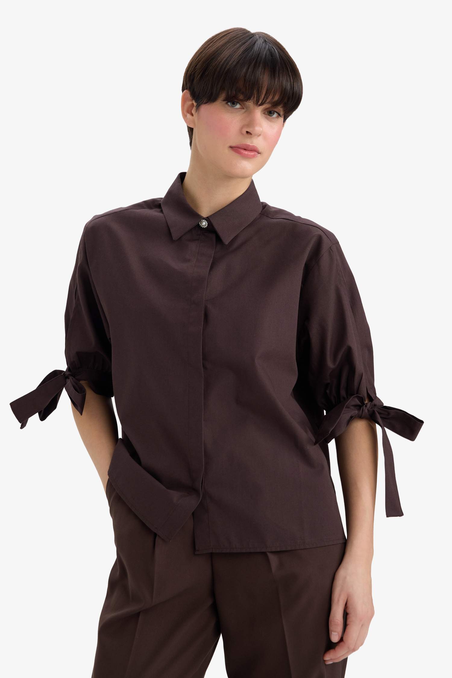 Regular Fit Shirt Collar Poplin Long Sleeve Shirt