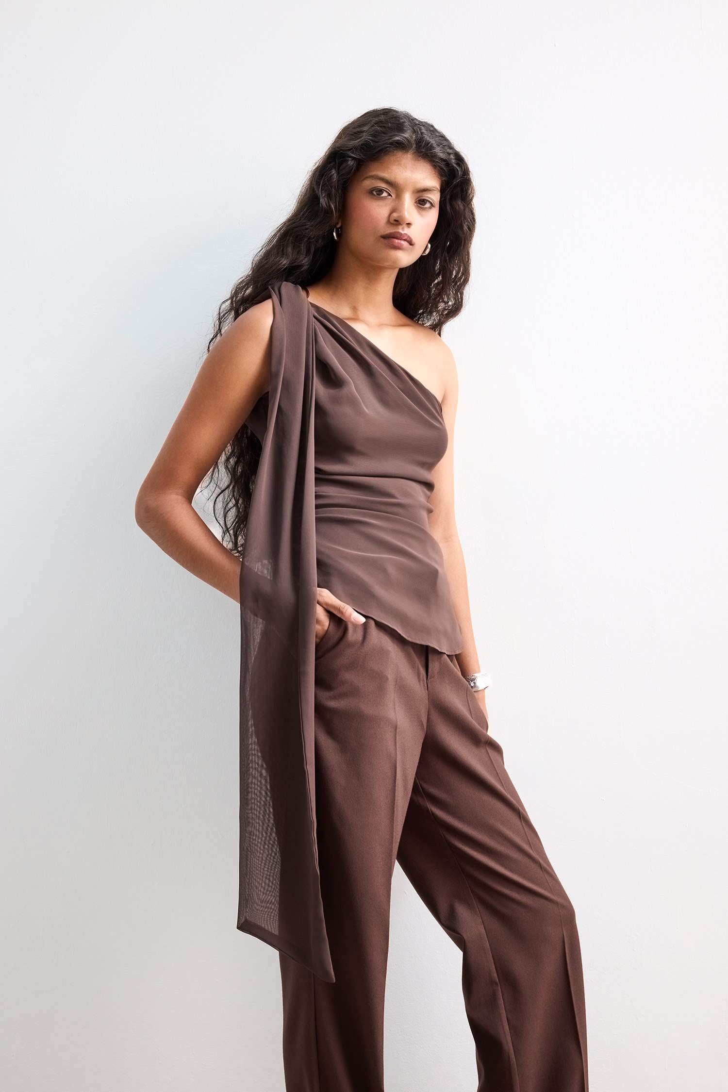 Regular Fit Şifon Tek Omuzlu Bluz