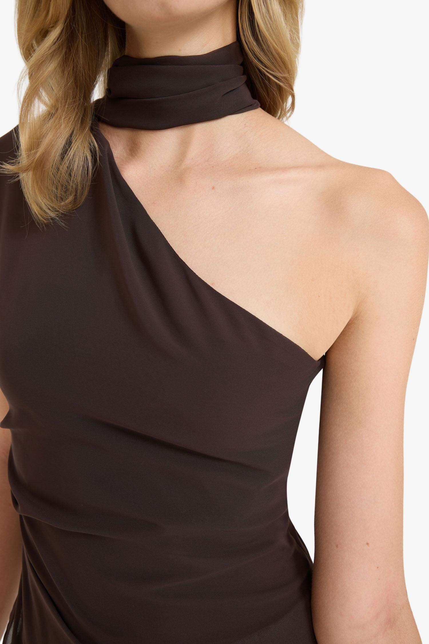 Regular Fit Şifon Tek Omuzlu Bluz