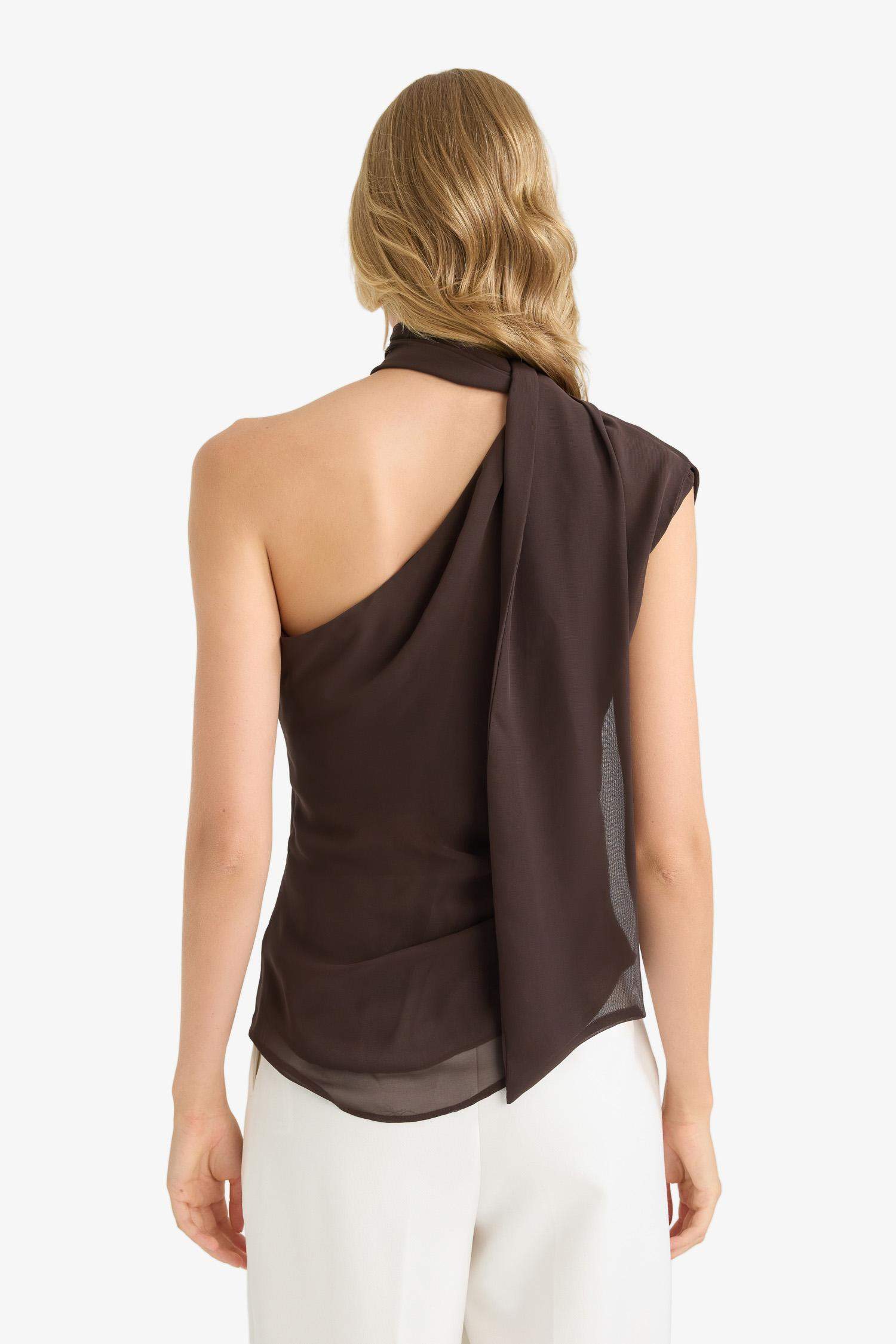 Regular Fit Şifon Tek Omuzlu Bluz