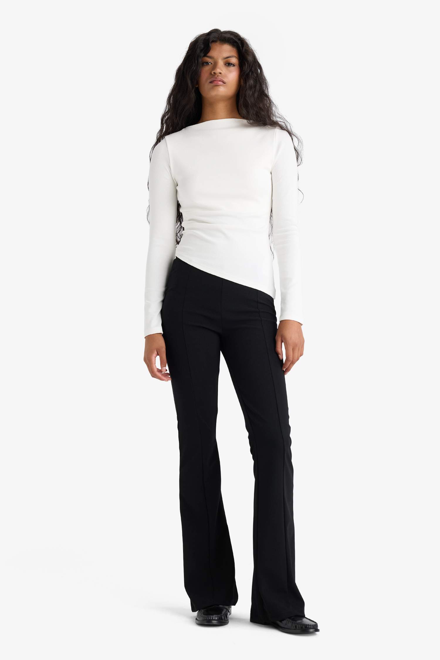 Flare Fit High Waist Crepe Trousers