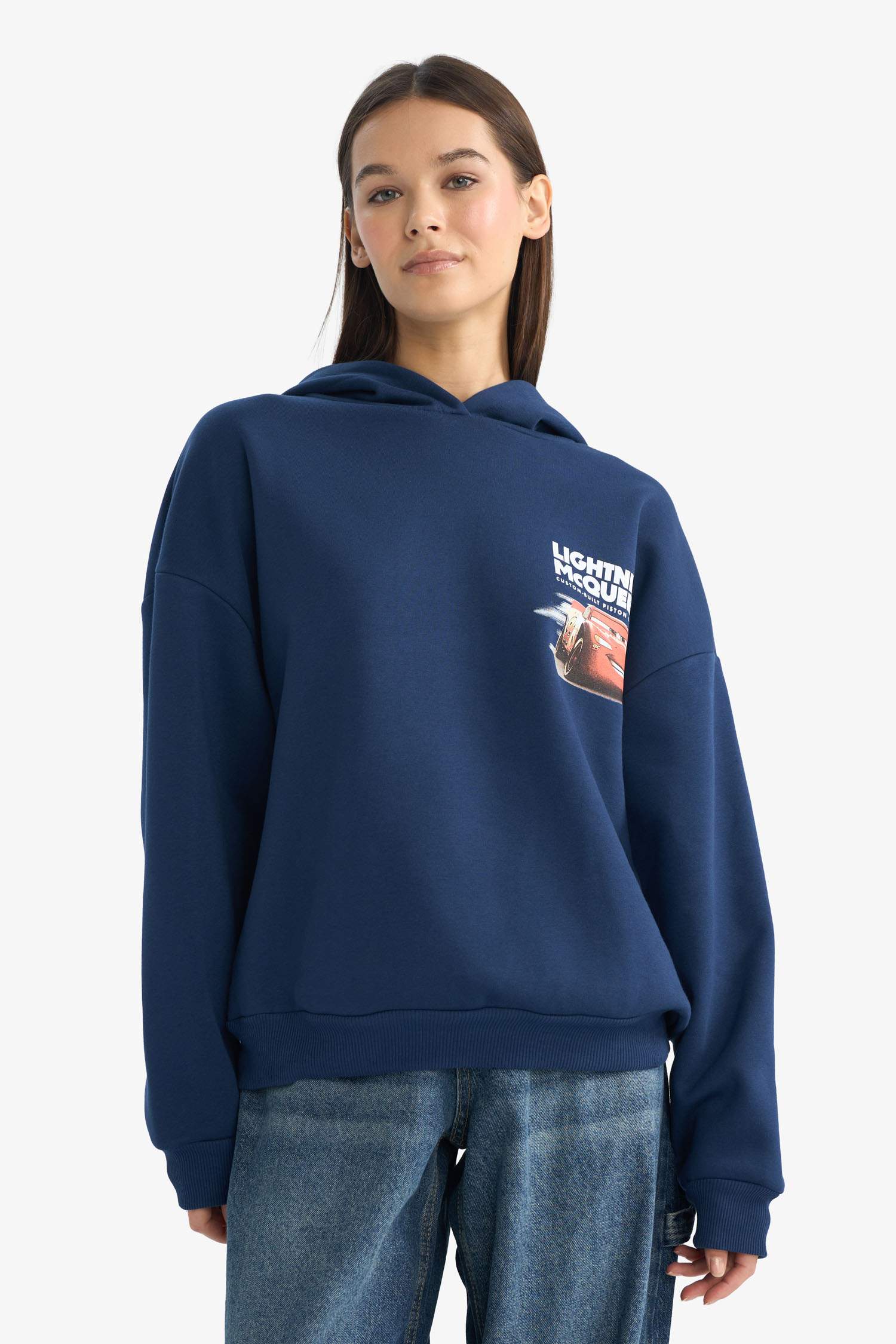 Cars Oversize Geniş Kalıp Kapüşonlu Sırt Baskılı Sweatshirt