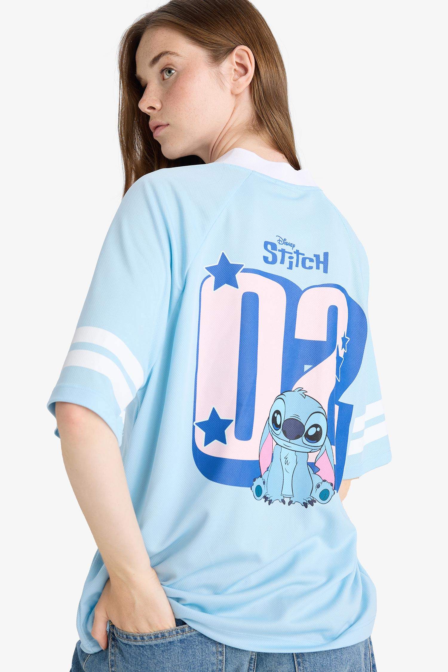 Coool Disney Lilo & Stitch Oversize Geniş Kalıp V Yaka Baskılı Kısa Kollu Tişört