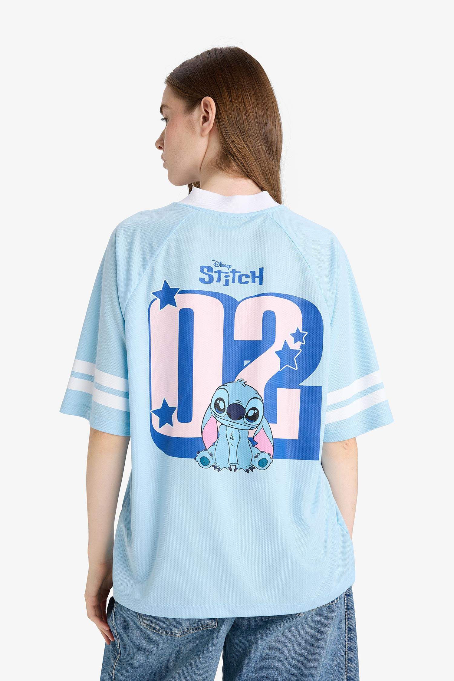 Coool Disney Lilo & Stitch Oversize Geniş Kalıp V Yaka Baskılı Kısa Kollu Tişört