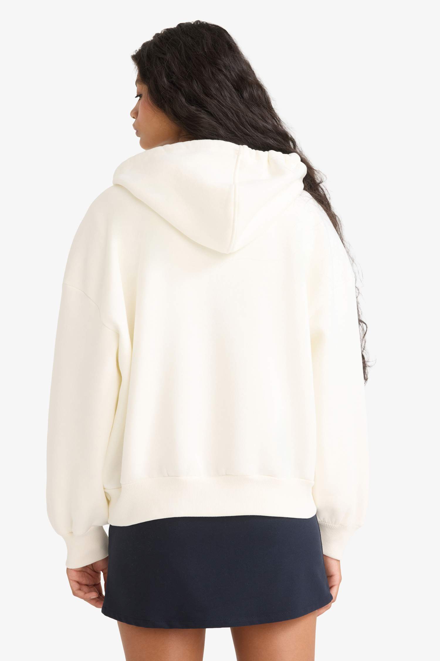 Oversize Geniş Kalıp Kapüşonlu Baskılı Fermuarlı Sweatshirt