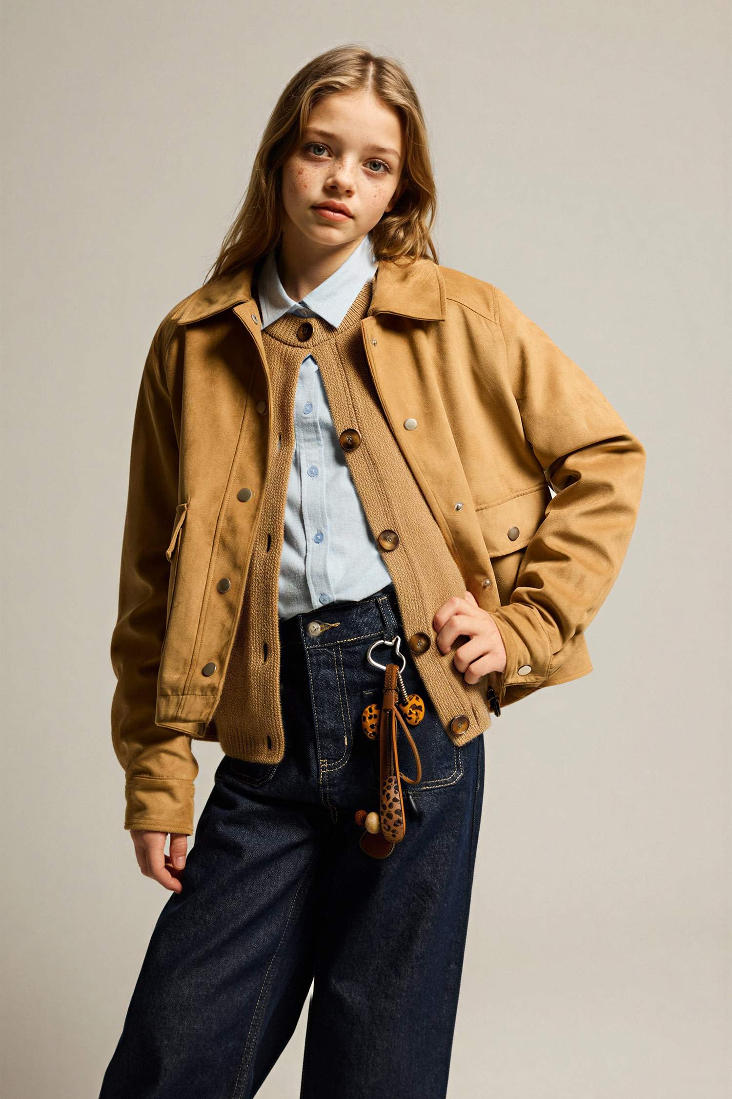 جاكيت بناتي خفيف بياخة مستديرة