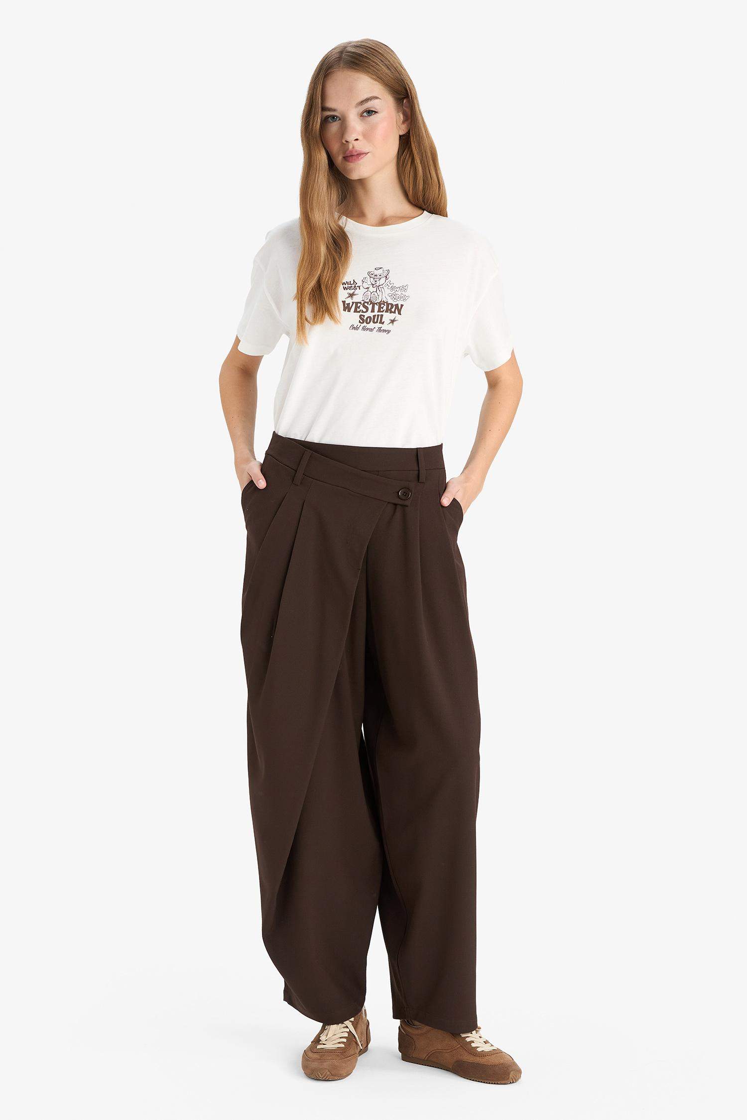 Baggy Fit Zippered Regular Waist Standard Length Trousers