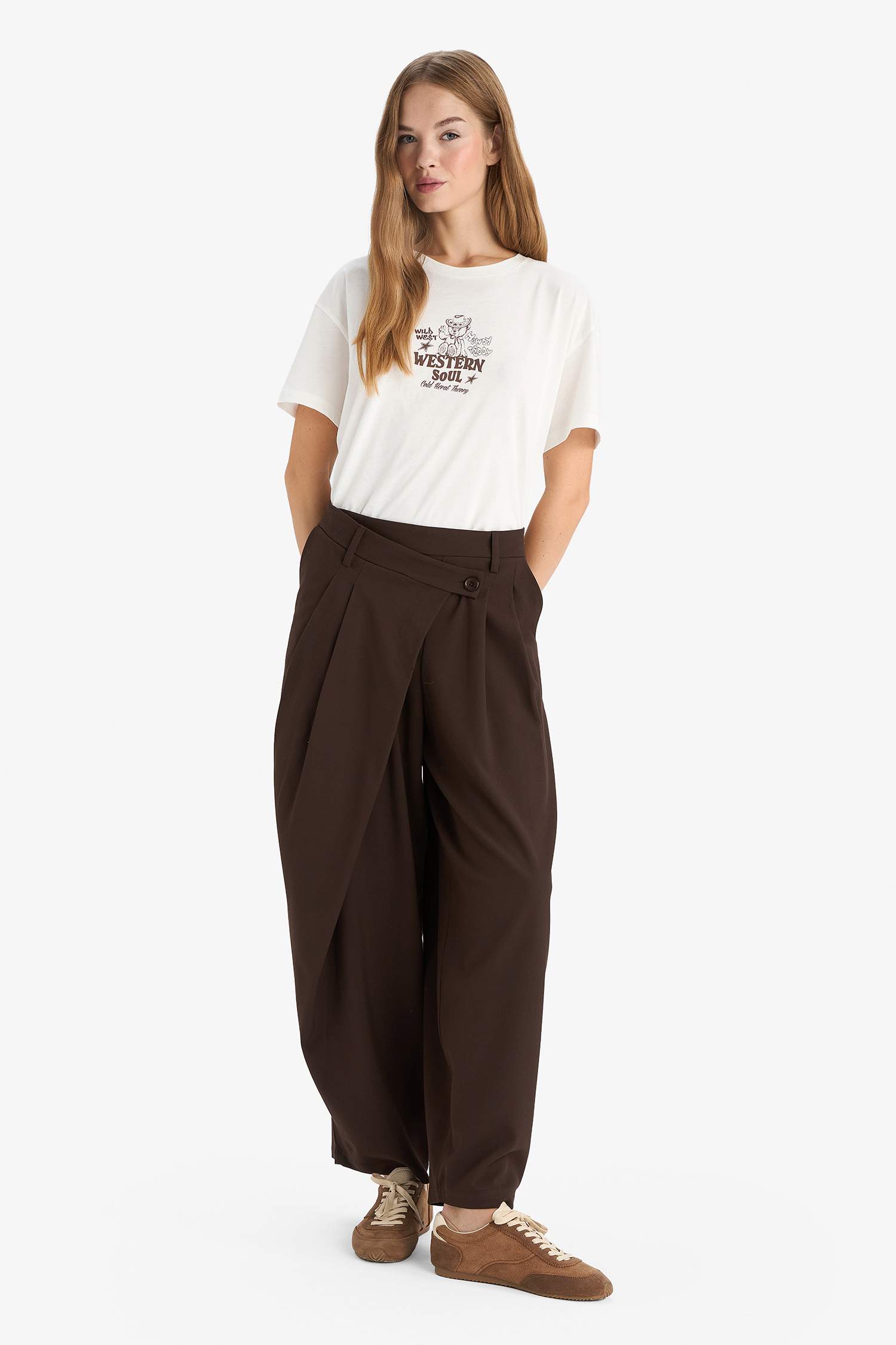 Baggy Fit Zippered Regular Waist Standard Length Trousers