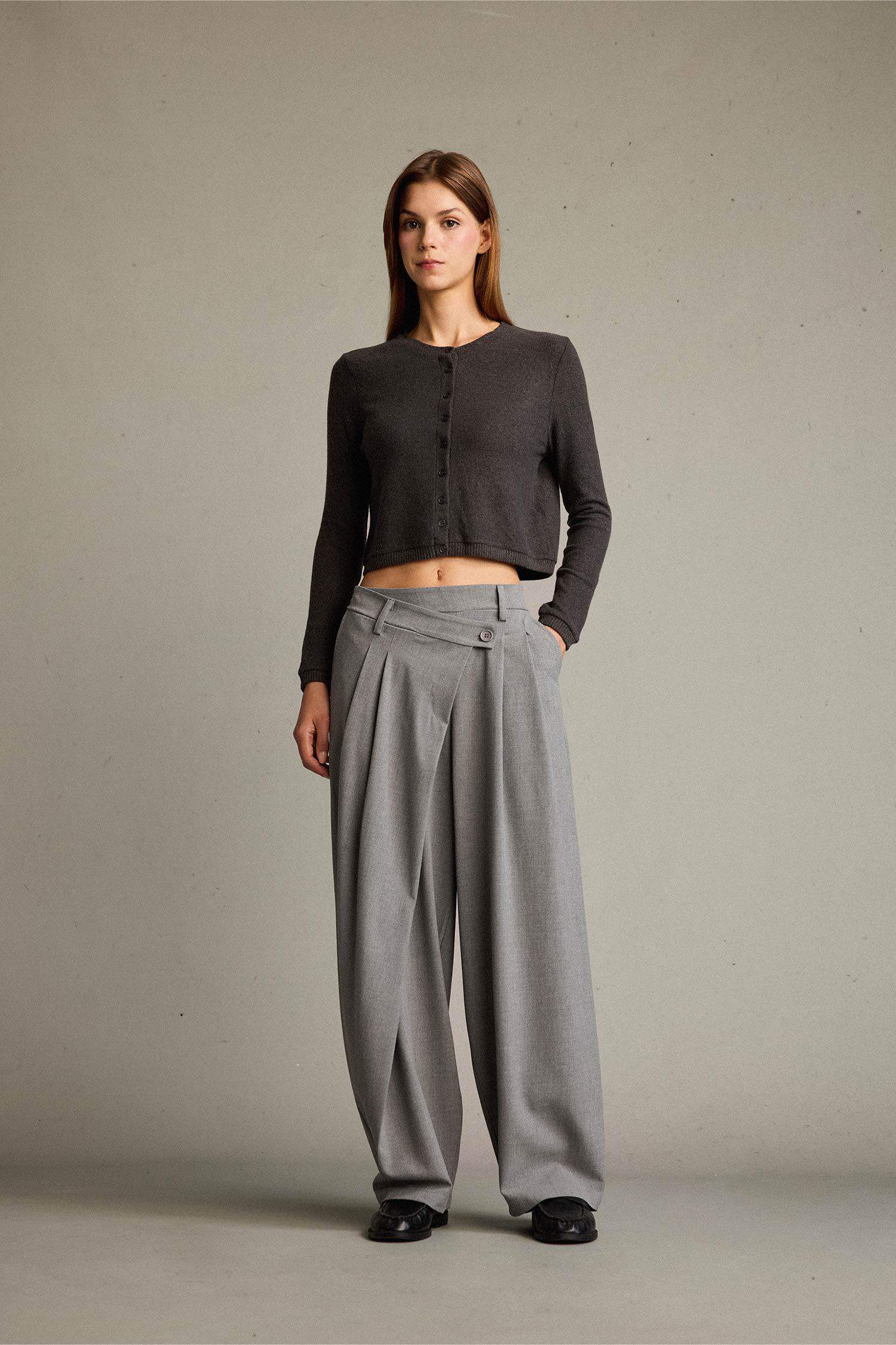 Baggy Fit Zippered Regular Waist Standard Length Trousers