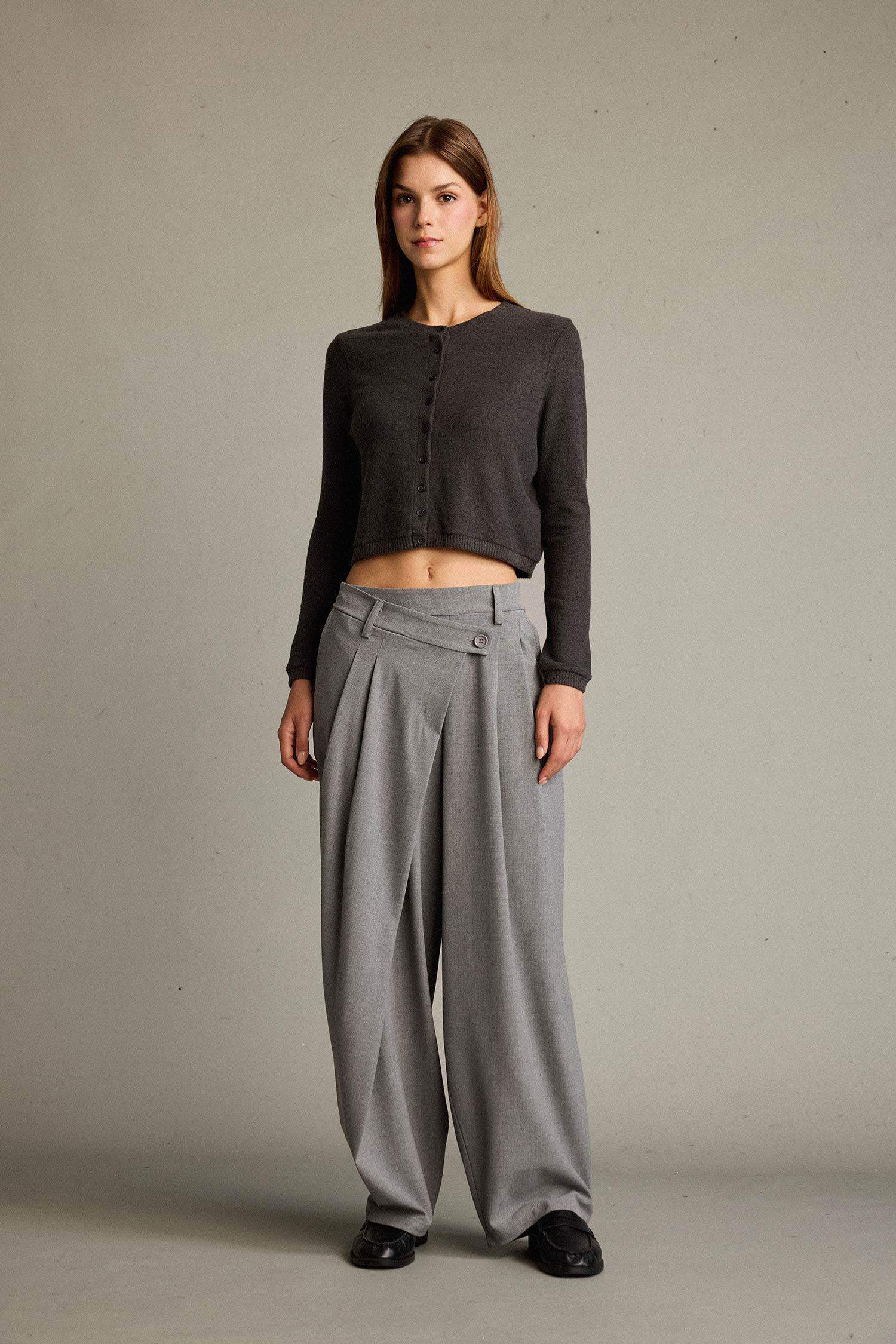 Baggy Fit Zippered Regular Waist Standard Length Trousers