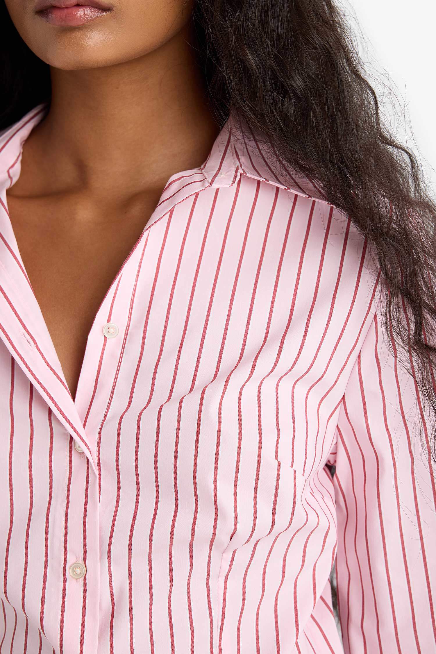 Slim Fit Shirt Collar Poplin Striped Long Sleeve Shirt