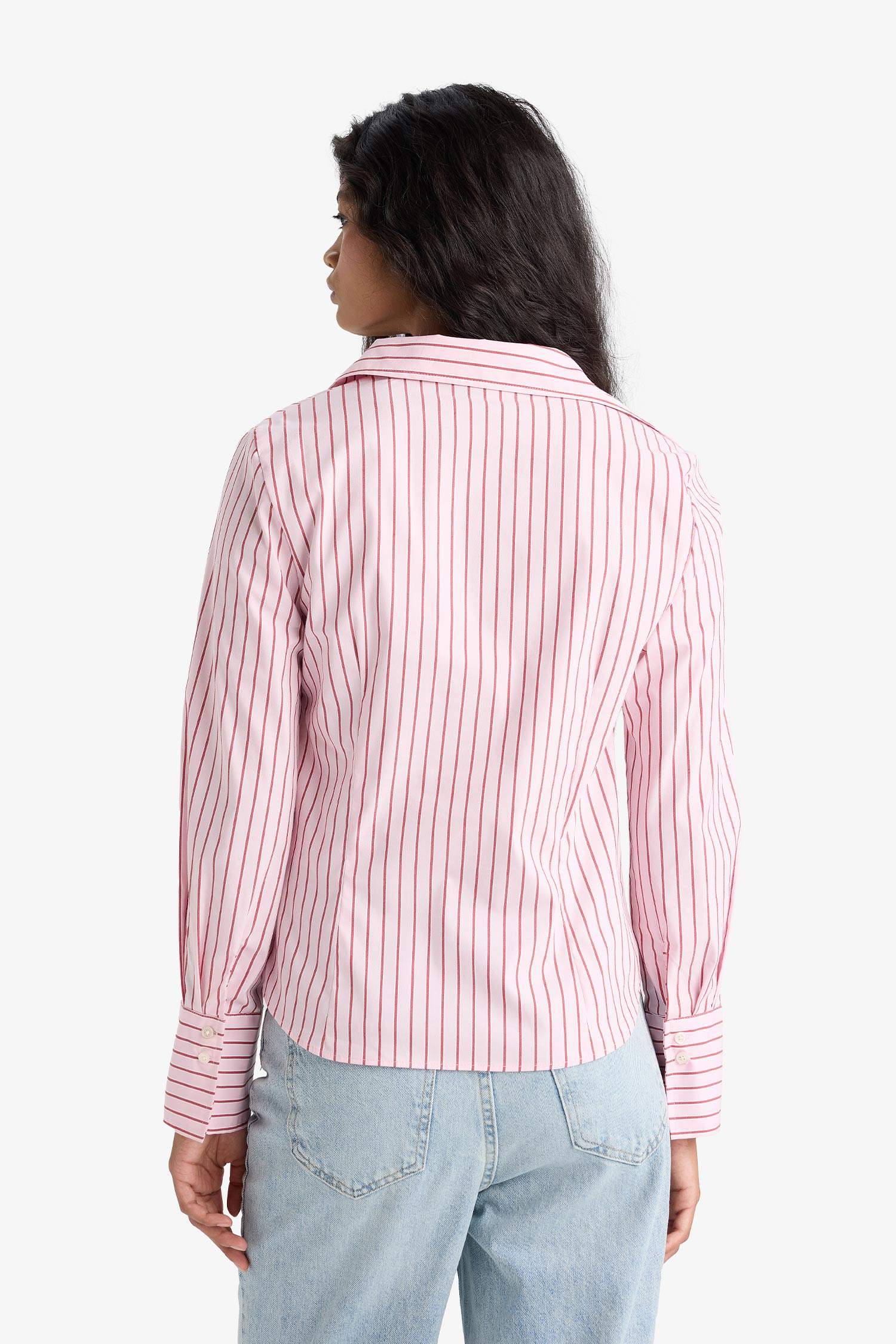 Slim Fit Shirt Collar Poplin Striped Long Sleeve Shirt