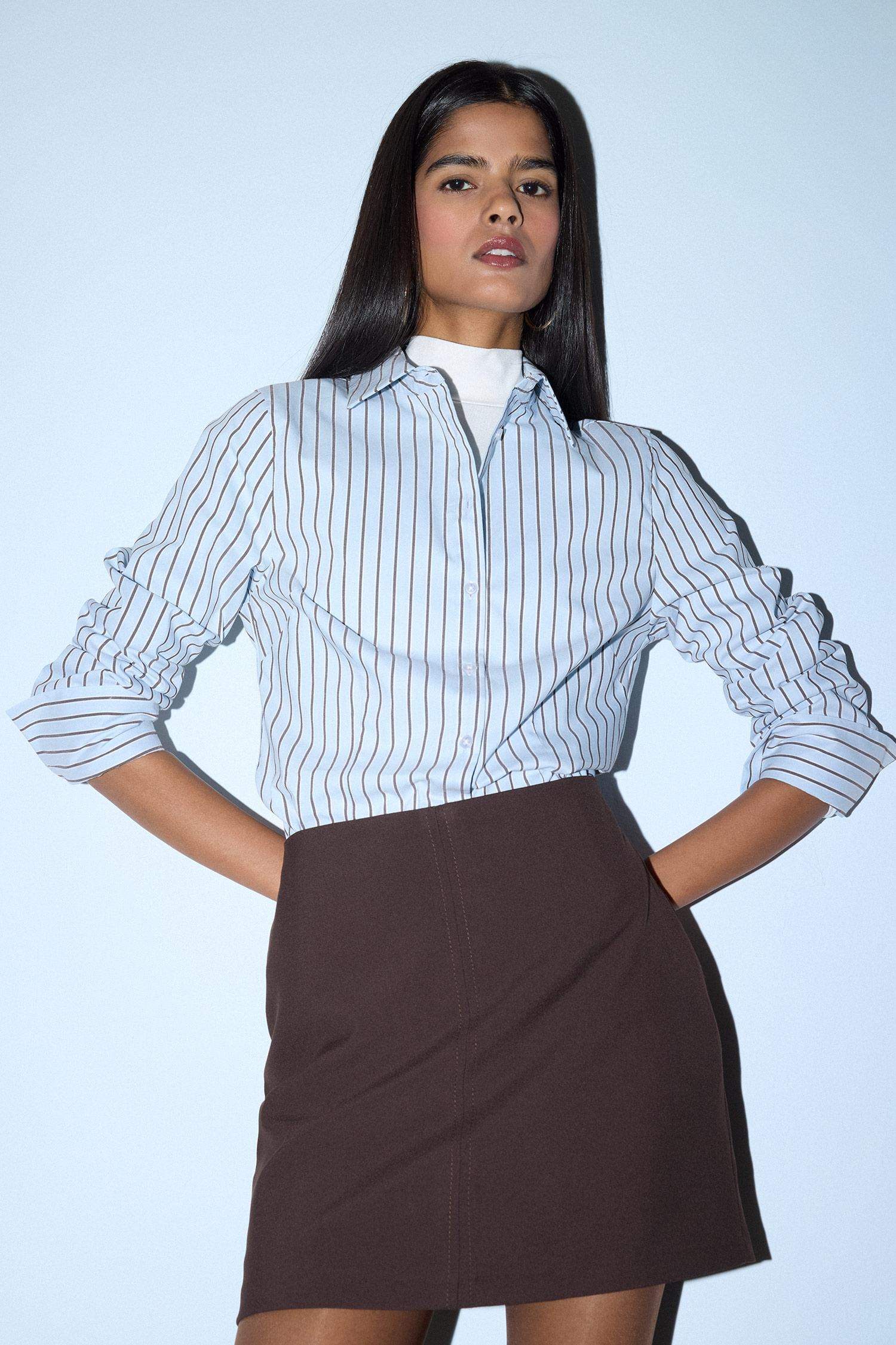 Fitted Çizgili Poplin Gömlek