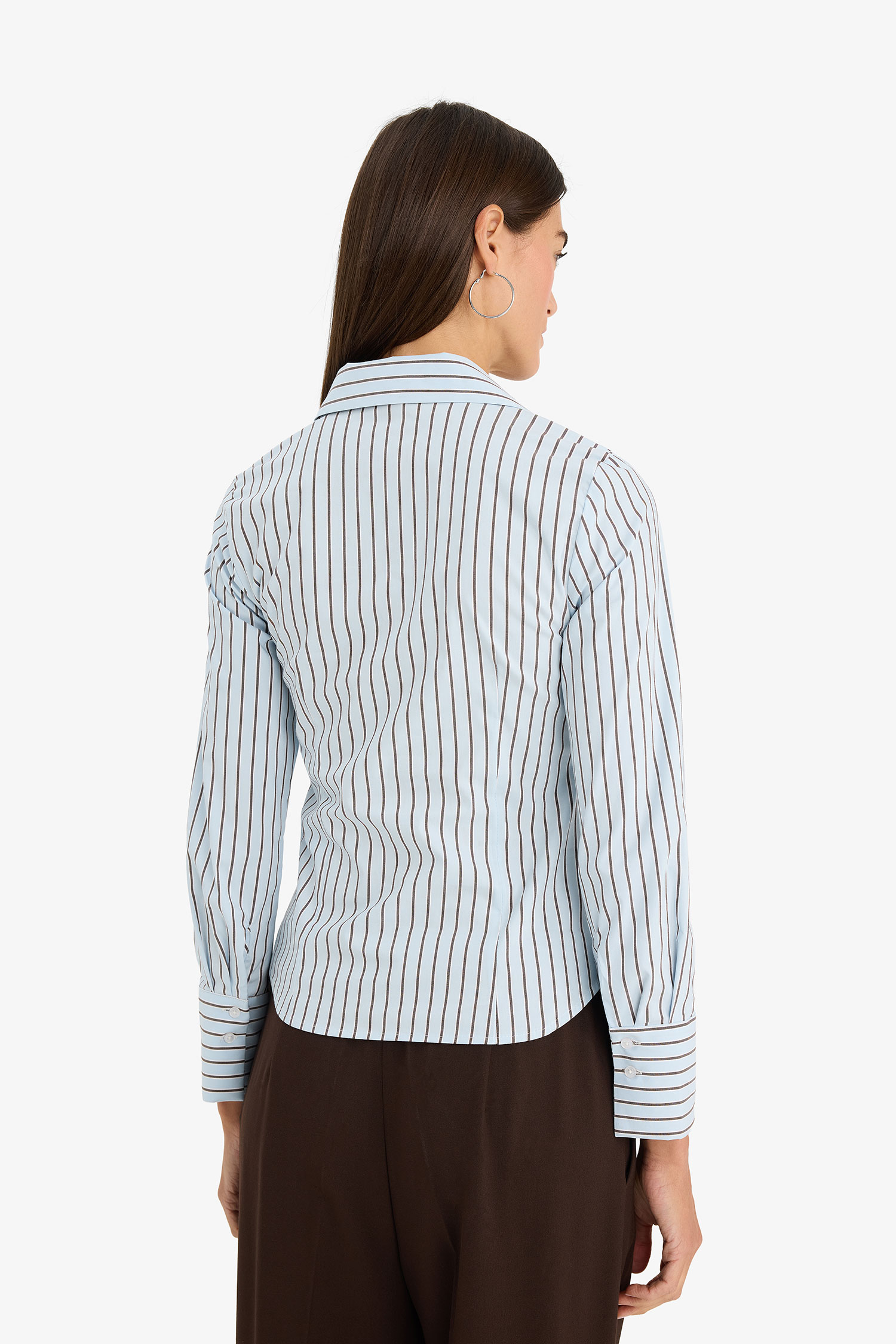 DeFacto Fitted Çizgili Poplin Gömlek görsel 8