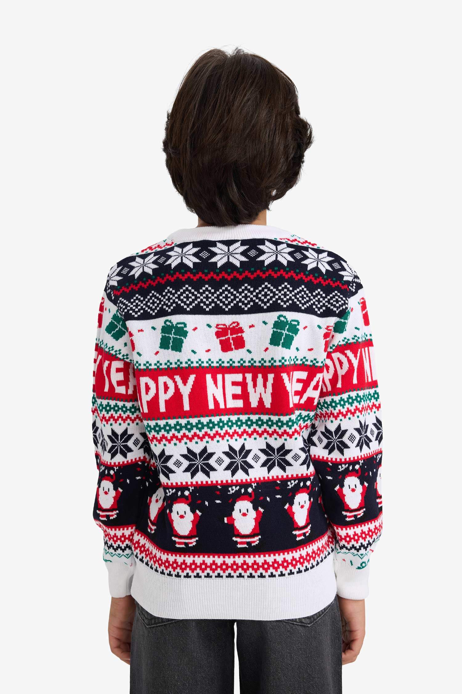 Erkek Çocuk Yılbaşı Temalı Regular Fit Bisiklet Yaka Triko Kazak