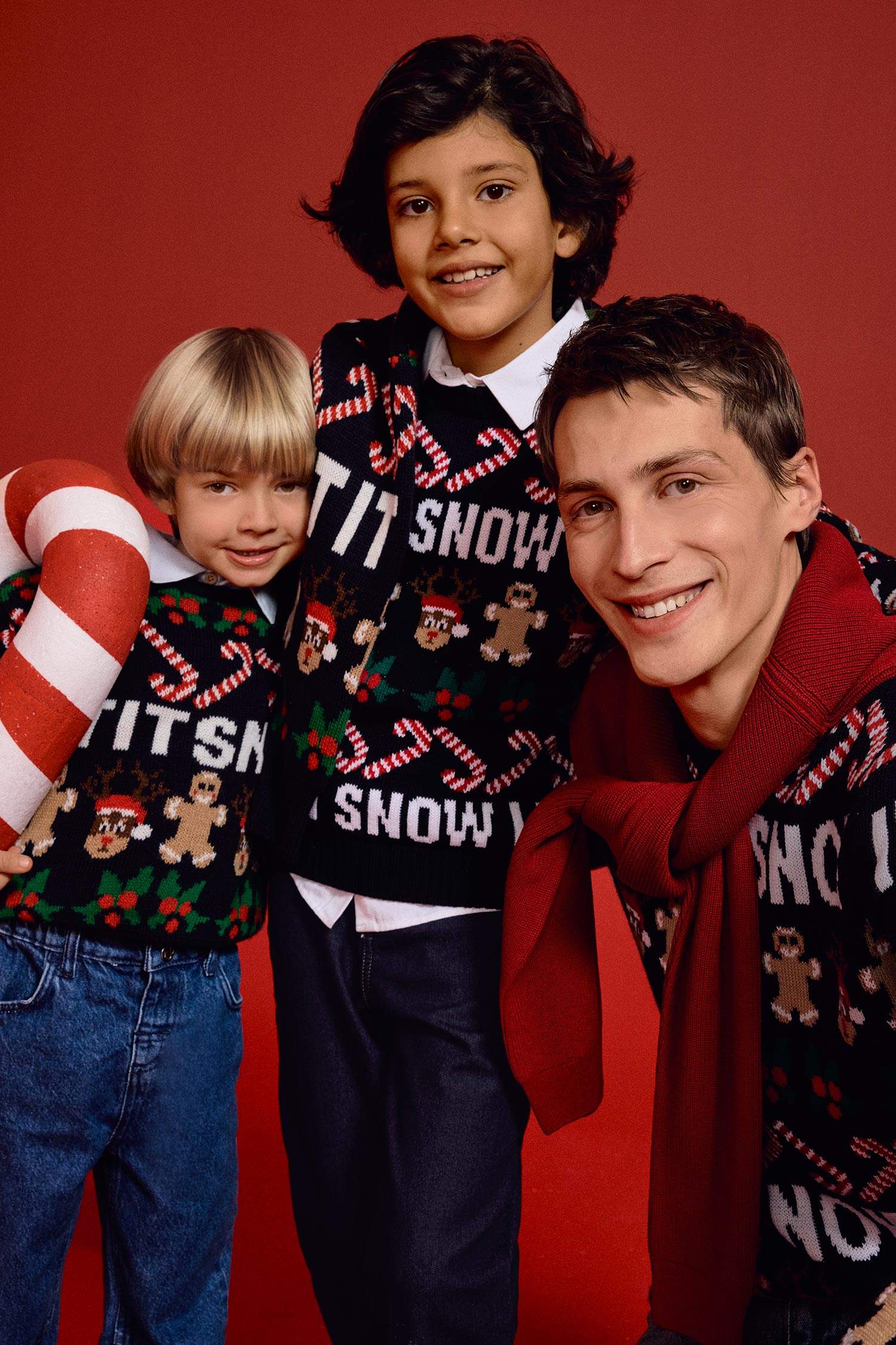 Erkek Çocuk Yılbaşı Temalı Bisiklet Yaka Triko Kazak