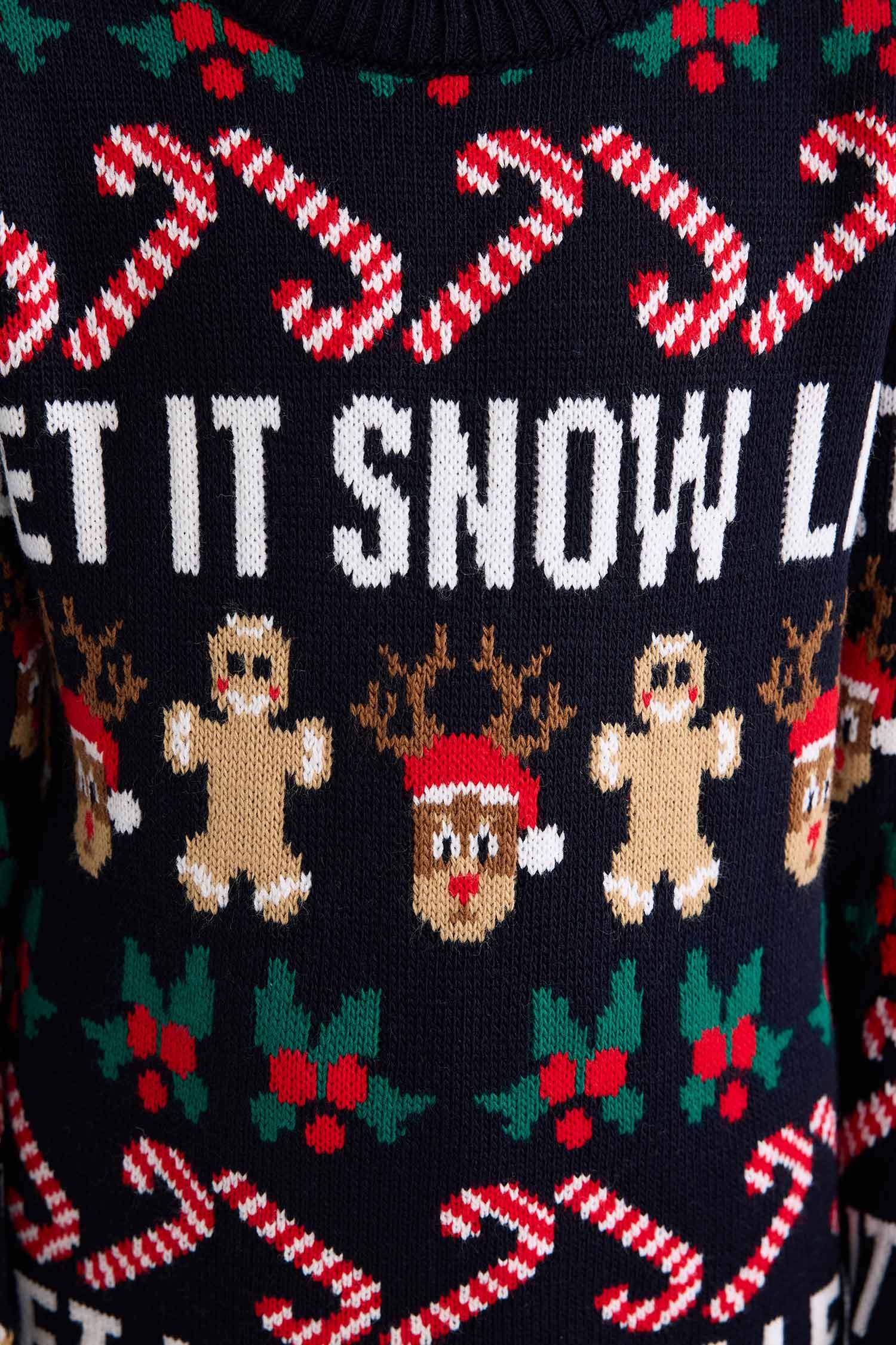 Erkek Çocuk Yılbaşı Temalı Regular Fit Bisiklet Yaka Triko Kazak