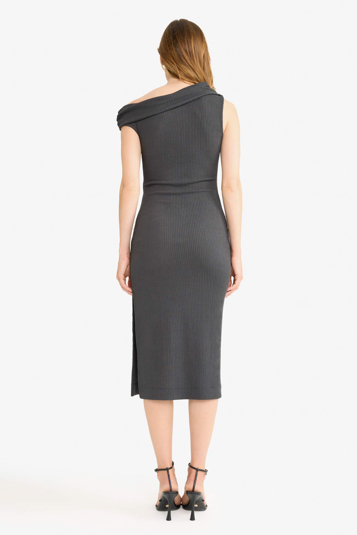 Regular Fit Bürümcük Tek Omuzlu Midi Elbise