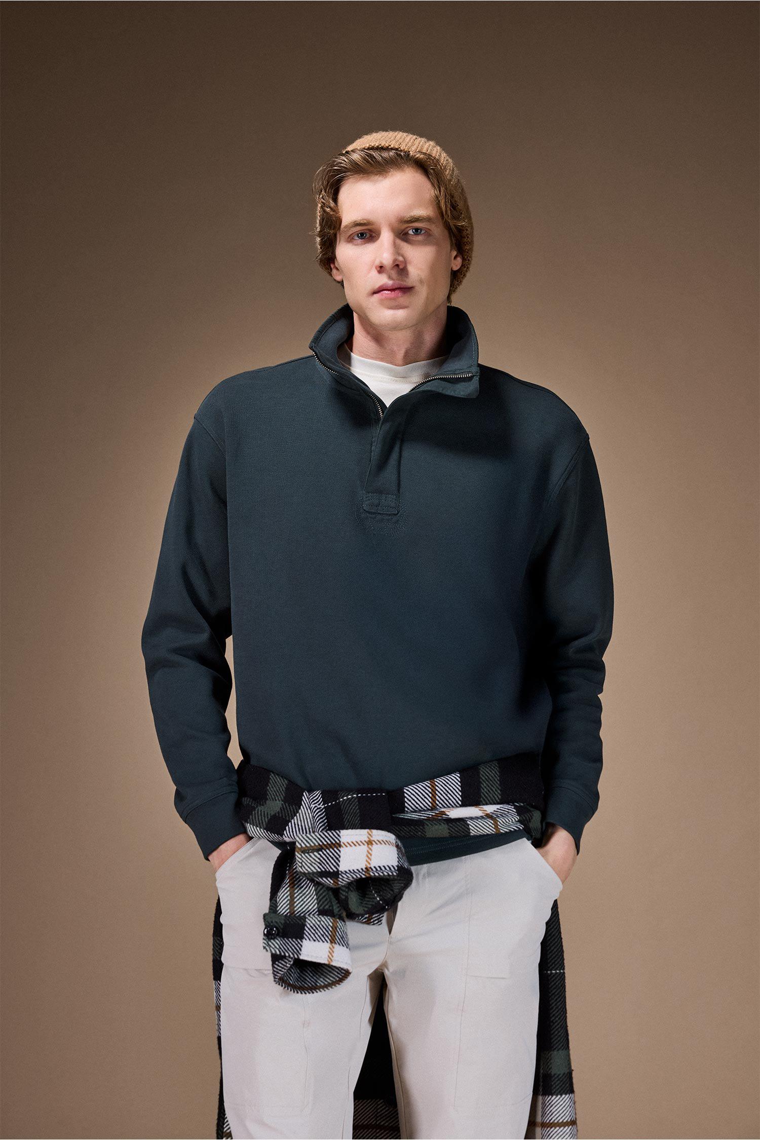 DeFacto Pamuklu Pike Kumaşlı Yarım Fermuarlı Sweatshirt görsel 3