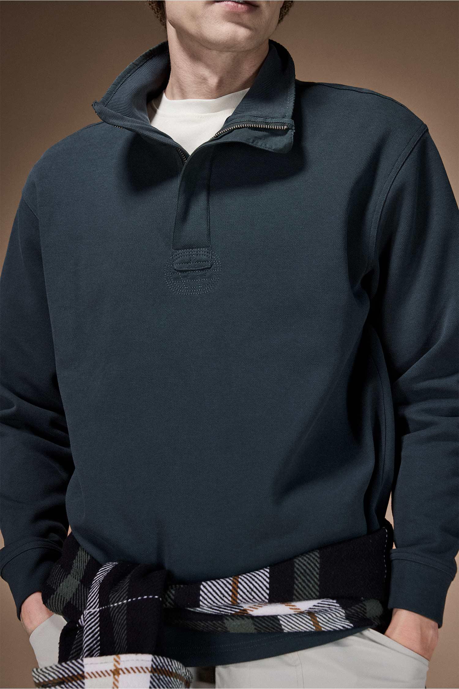 DeFacto Pamuklu Pike Kumaşlı Yarım Fermuarlı Sweatshirt görsel 4
