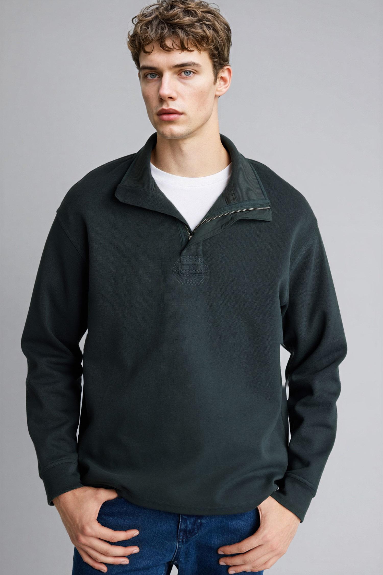 DeFacto Pamuklu Pike Kumaşlı Yarım Fermuarlı Sweatshirt görsel 5